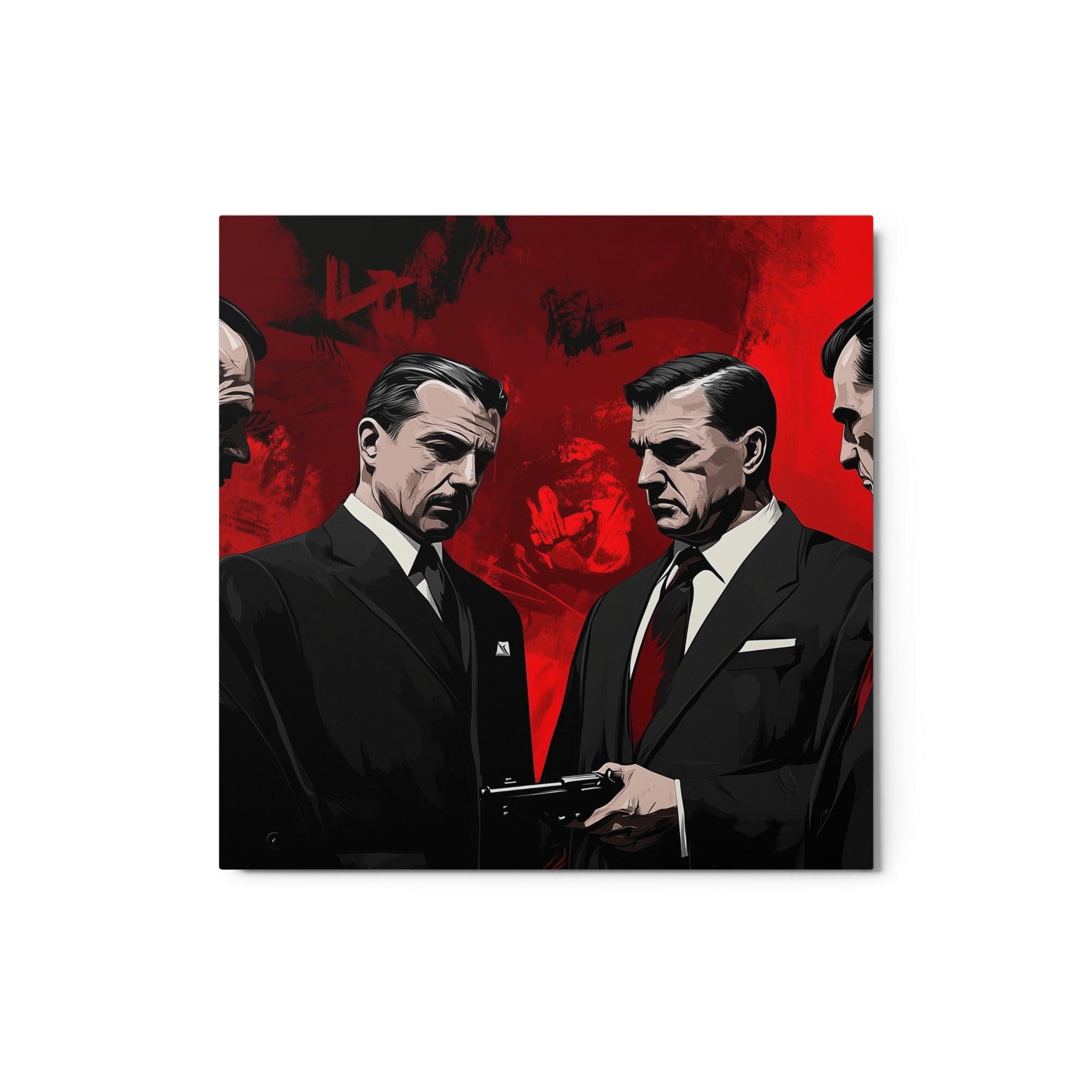 Classic Mafia Members Holding Pistol Intense Negotiation Scene Metal Poster - Oh Posters