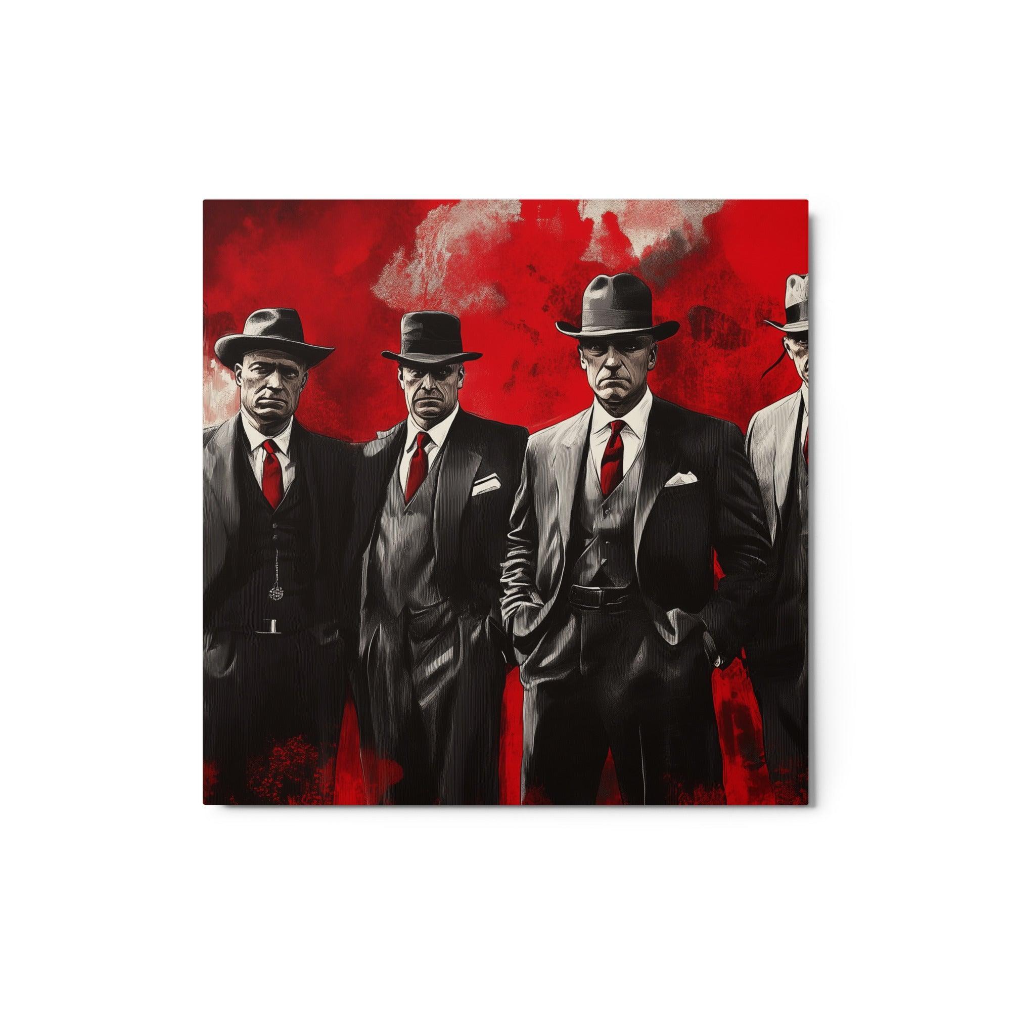 Four Gangsters in Suits Red Smoke Urban Mafia Painting Metal Poster - Oh Posters