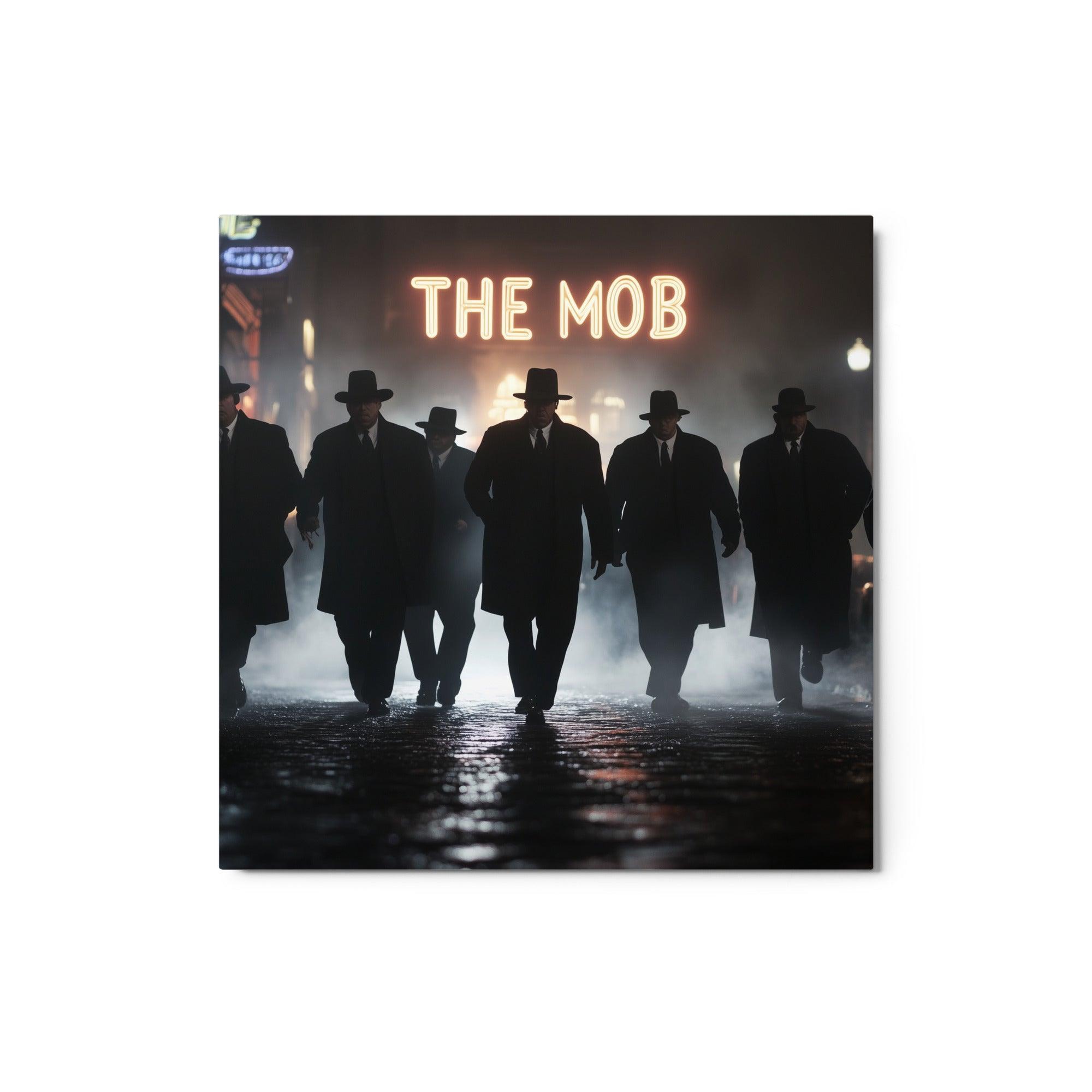 Mobsters in Dark Alley Neon Sign Mafia Nighttime Scene Metal Poster - Oh Posters