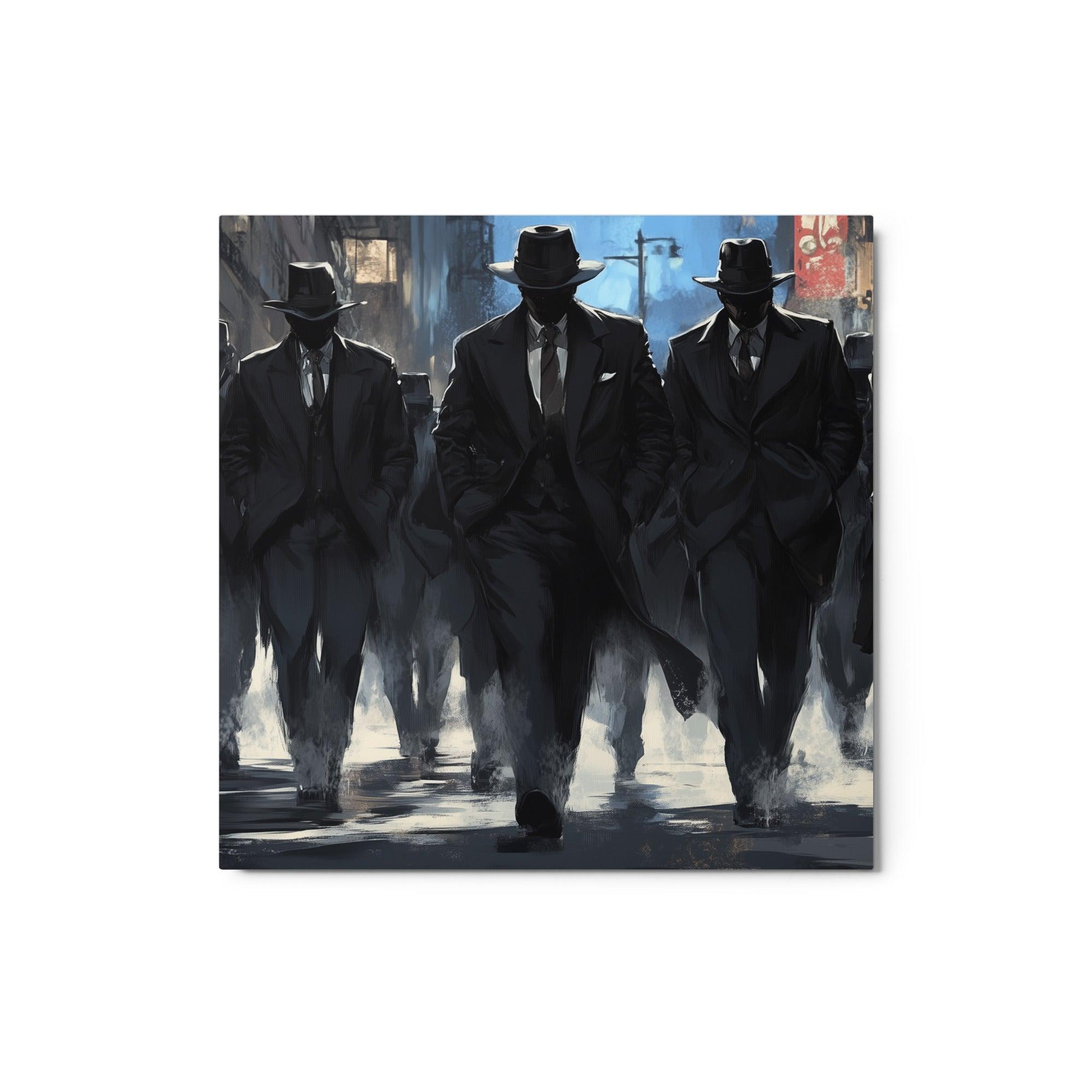 Mafia Walking in Urban Streets Noir-Style Crime Syndicate Art Metal Poster - Oh Posters