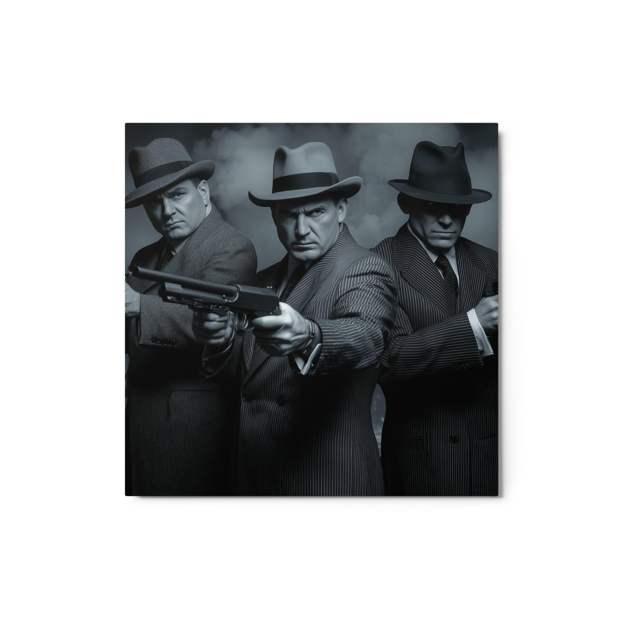 Mafia Gunmen in Front of Empire State Building Noir Crime Scene Metal Poster - Oh Posters