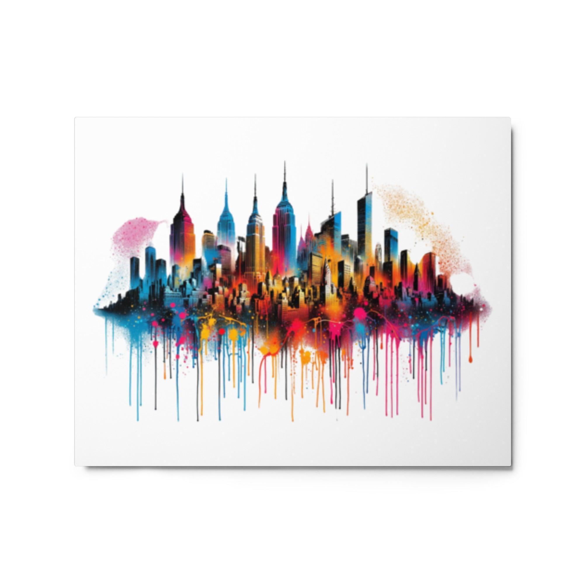 New York City Skyline Colorful Spray Paint Drips Art Metal Poster - Oh Posters