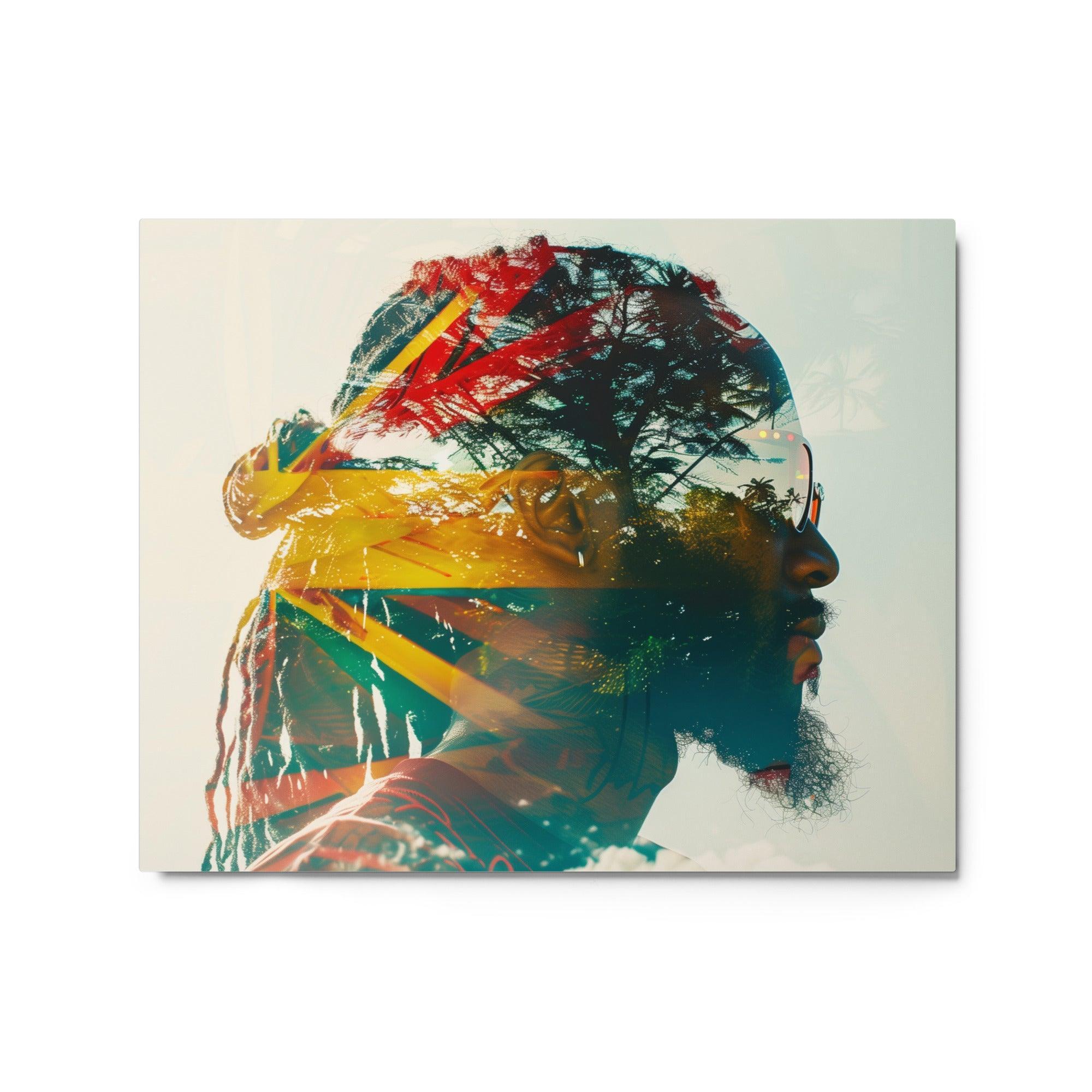 Jamaican Man Vibrant Double Exposure Portrait Metal Poster - Oh Posters