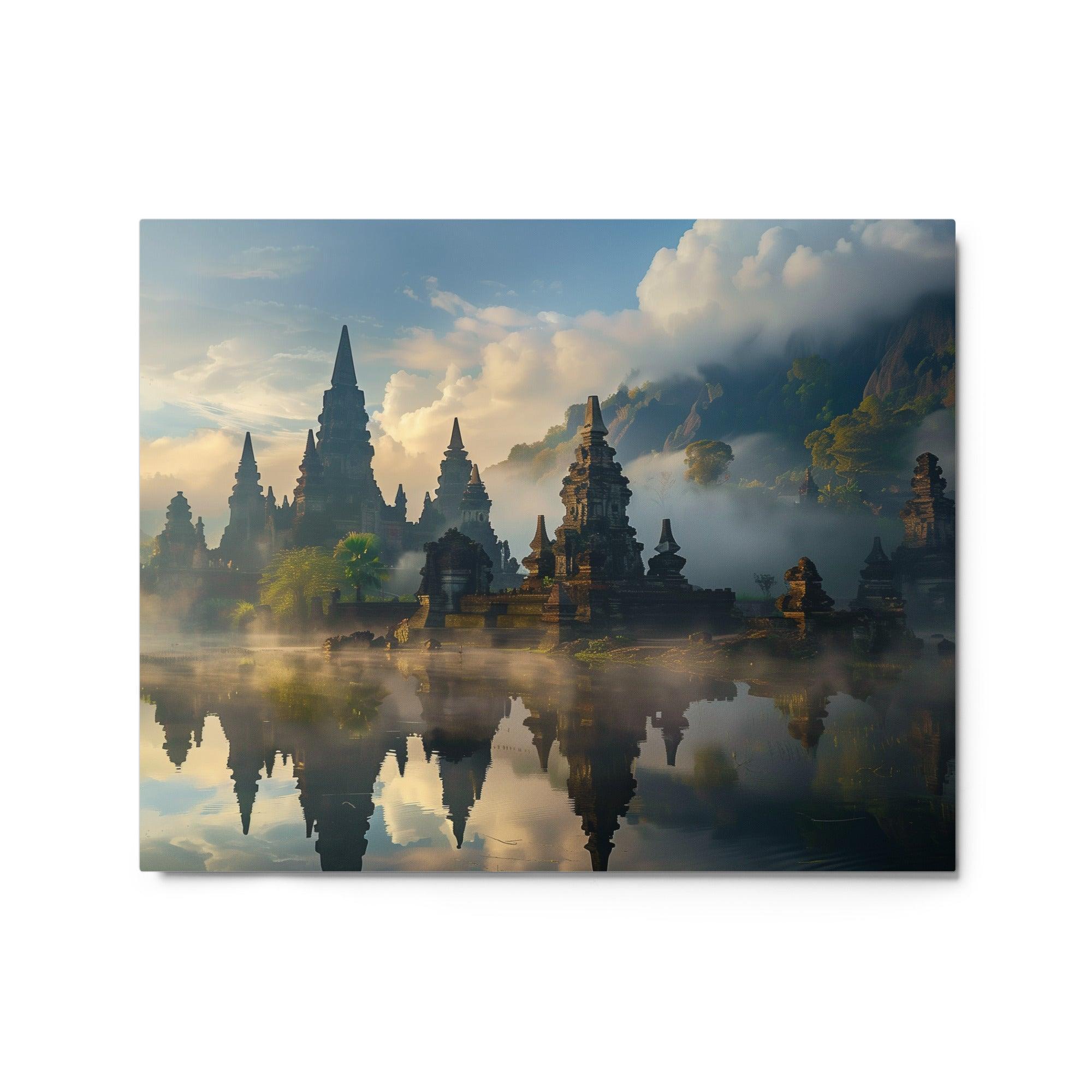 Indonesia Ancient Temple Reflections Metal Poster - Oh Posters