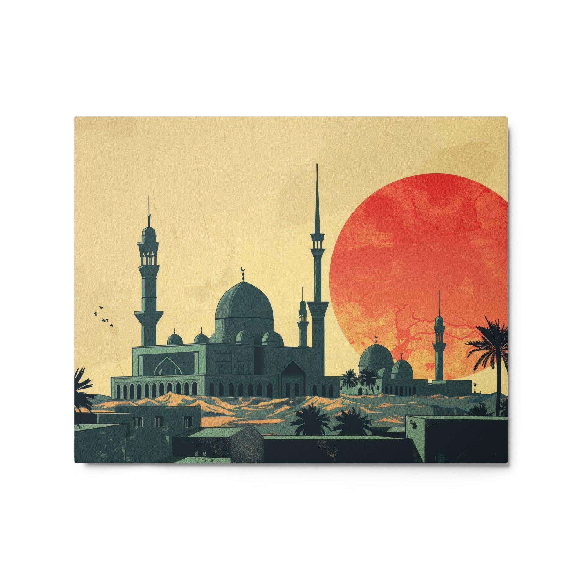 Iraq Sunset Mosque Silhouette Vintage Art Metal Poster - Oh Posters