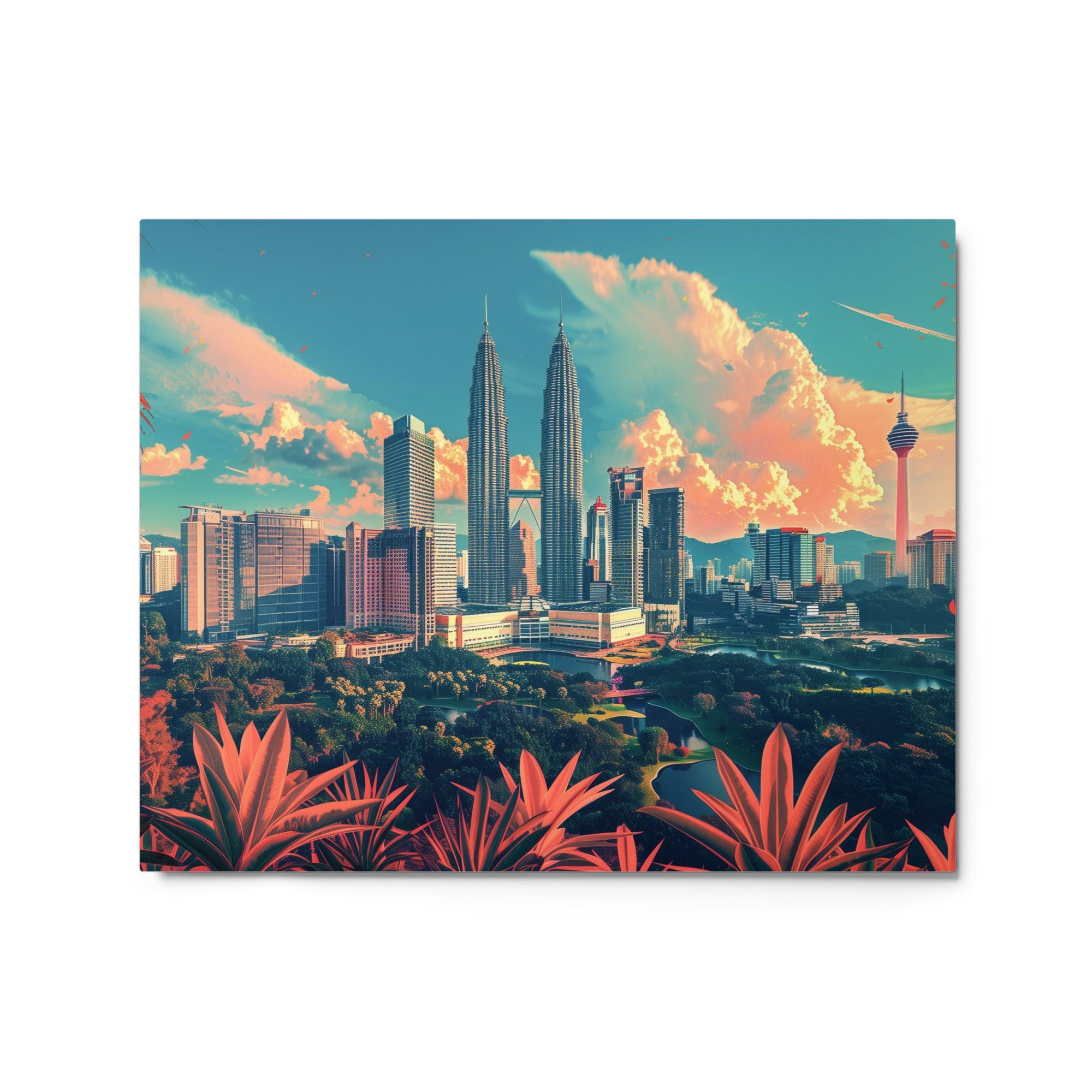 Malaysia Kuala Lumpur Skyline Tropical Panorama Metal Poster - Oh Posters