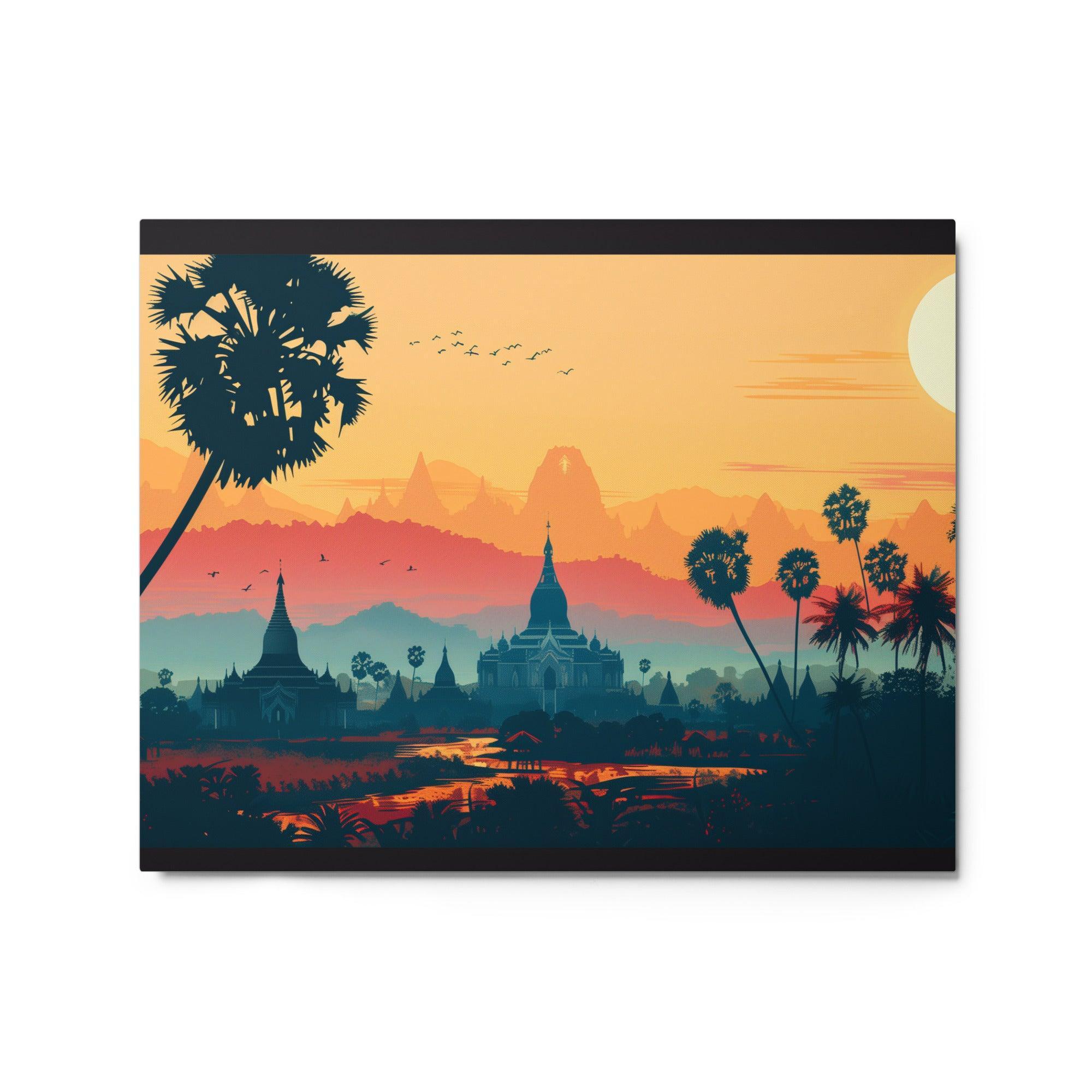 Myanmar Tropical Sunrise Temple Landscape Metal Poster - Oh Posters