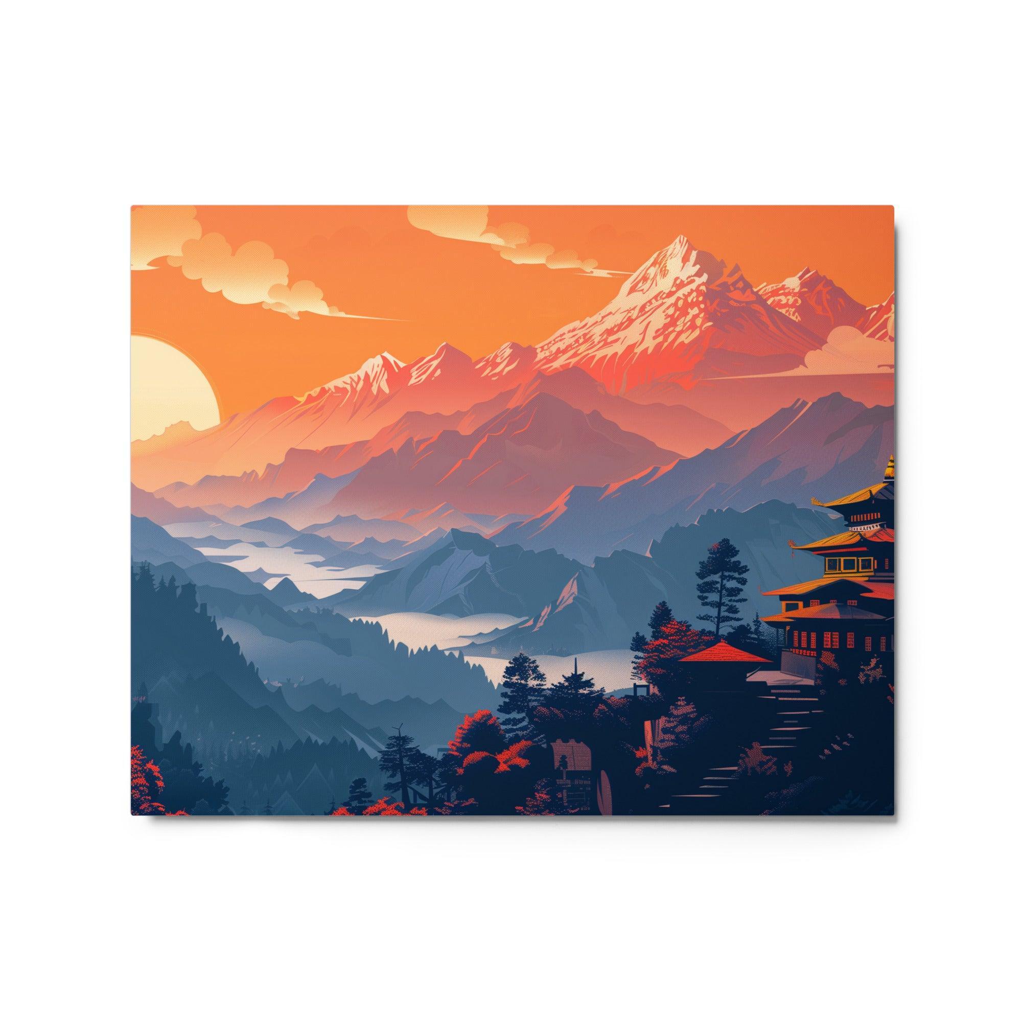 Nepal Temple Landscape at Sunrise Metal Poster - Oh Posters