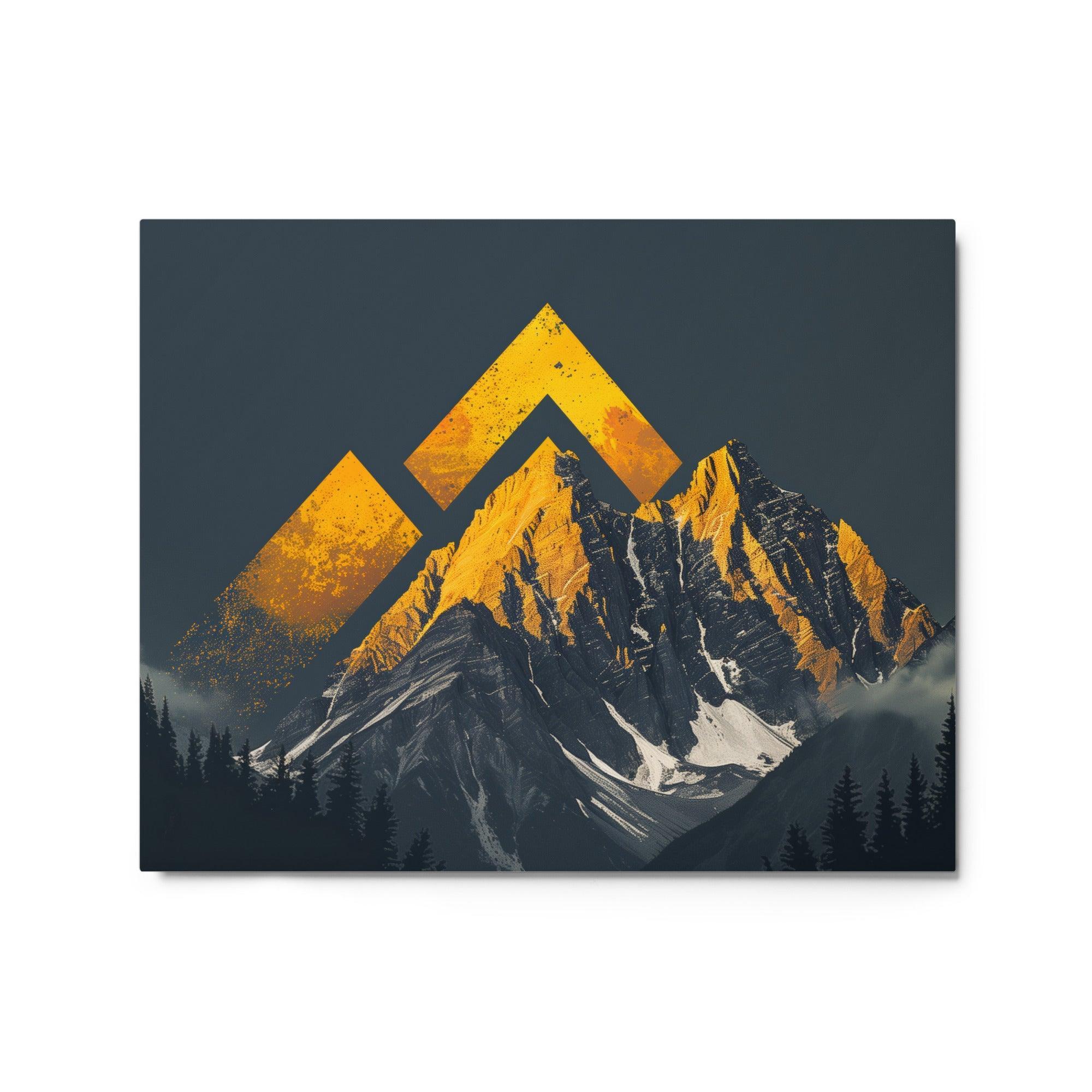 Mountain Peaks Golden Sunrise Abstract Art Metal Poster - Oh Posters