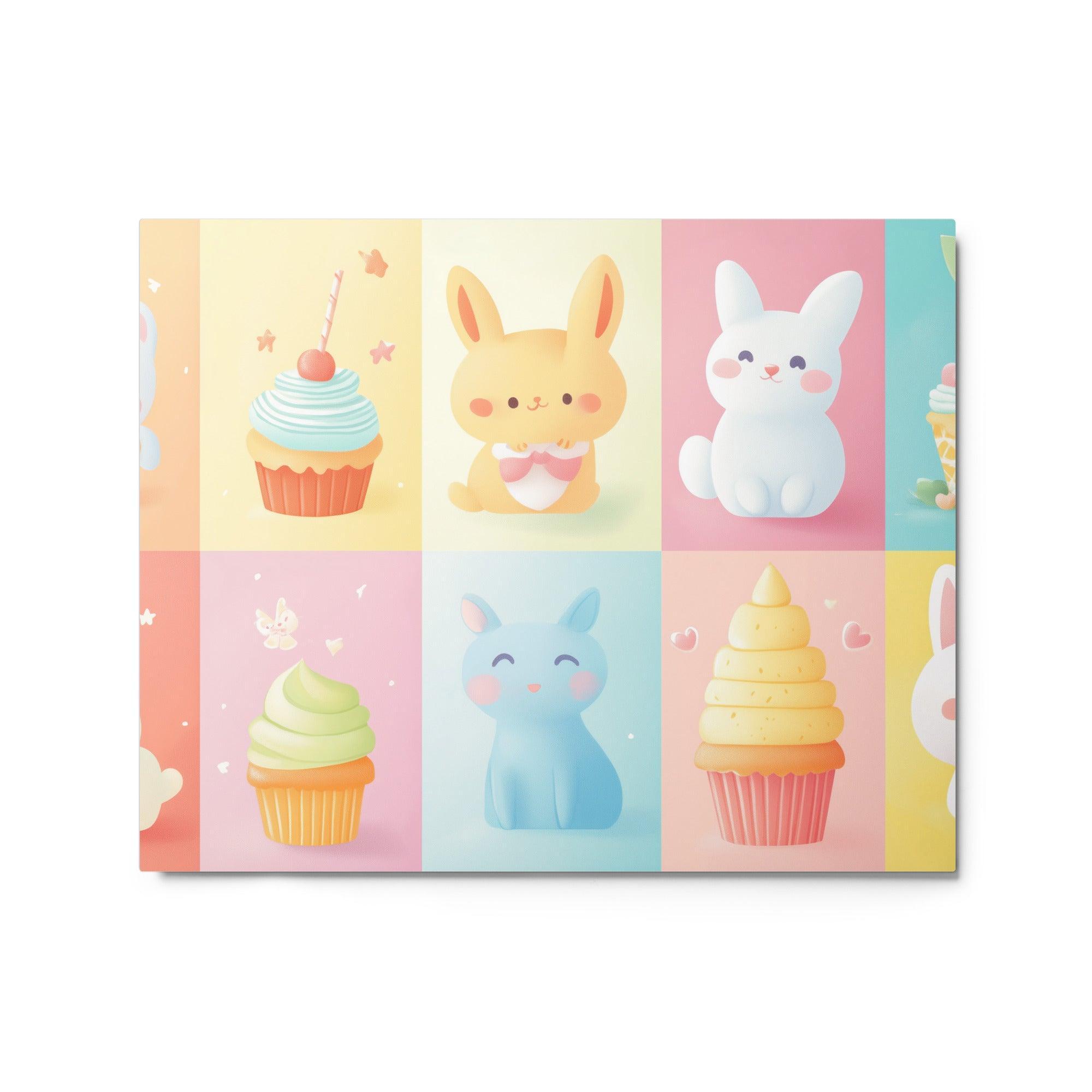 Kawaii Cupcakes and Bunnies Pastel Cute Character Art Metal Poster - Oh Posters