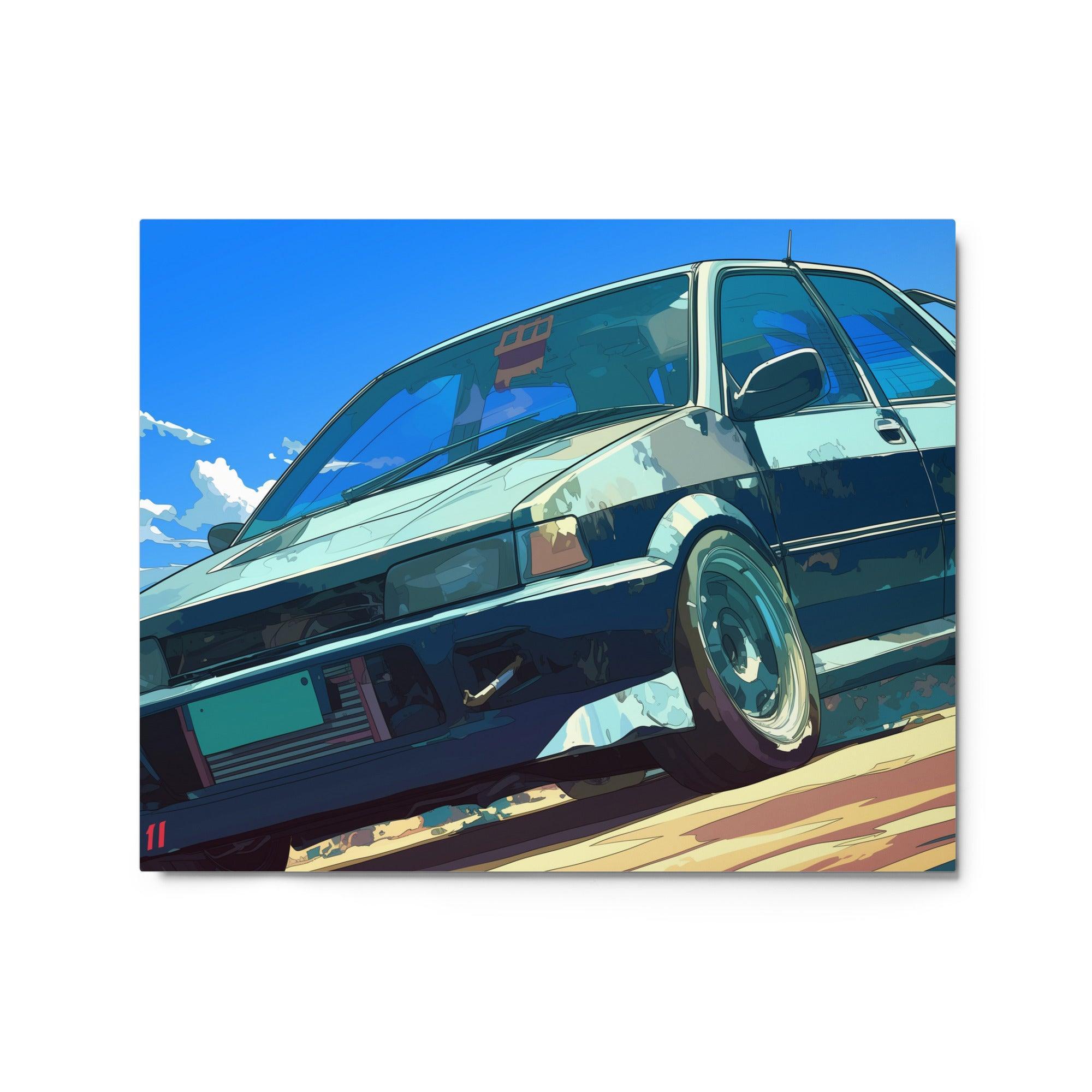 Classic JDM Hatchback Racing Car Low-Angle Illustration Metal Poster - Oh Posters