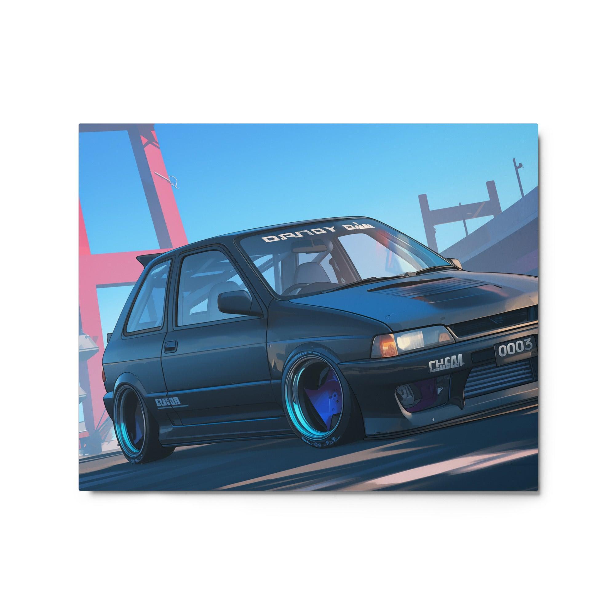 Modified JDM Hatchback Street Racing Scene Digital Artwork Metal Poster - Oh Posters