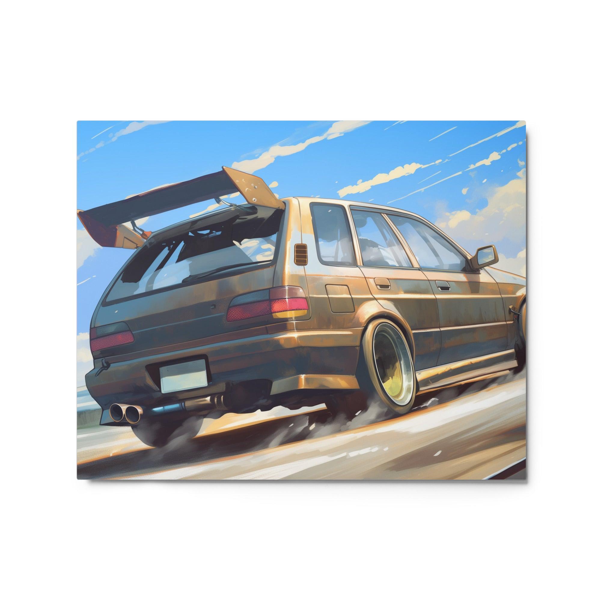 Modified JDM Hatchback Rear View Drift Scene Digital Illustration Metal Poster - Oh Posters