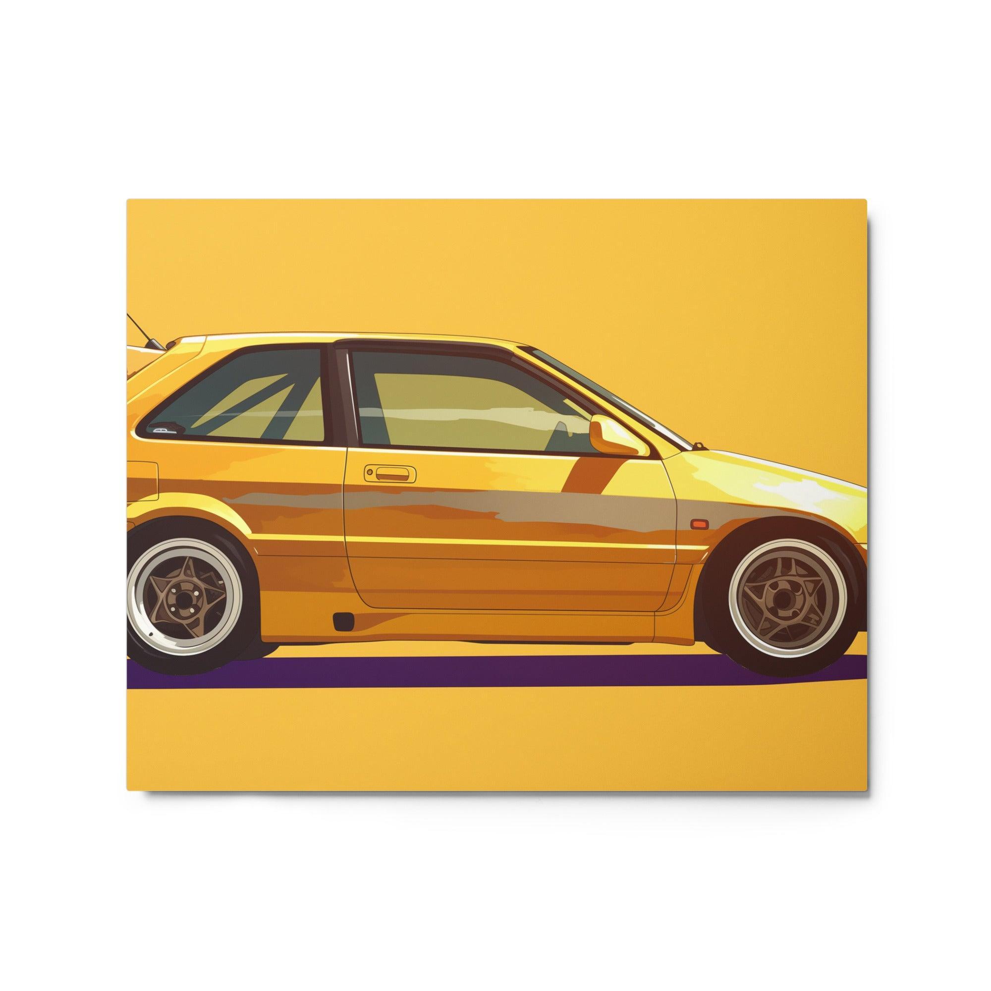 Classic Yellow JDM Hatchback Minimalist Side View Illustration Metal Poster - Oh Posters