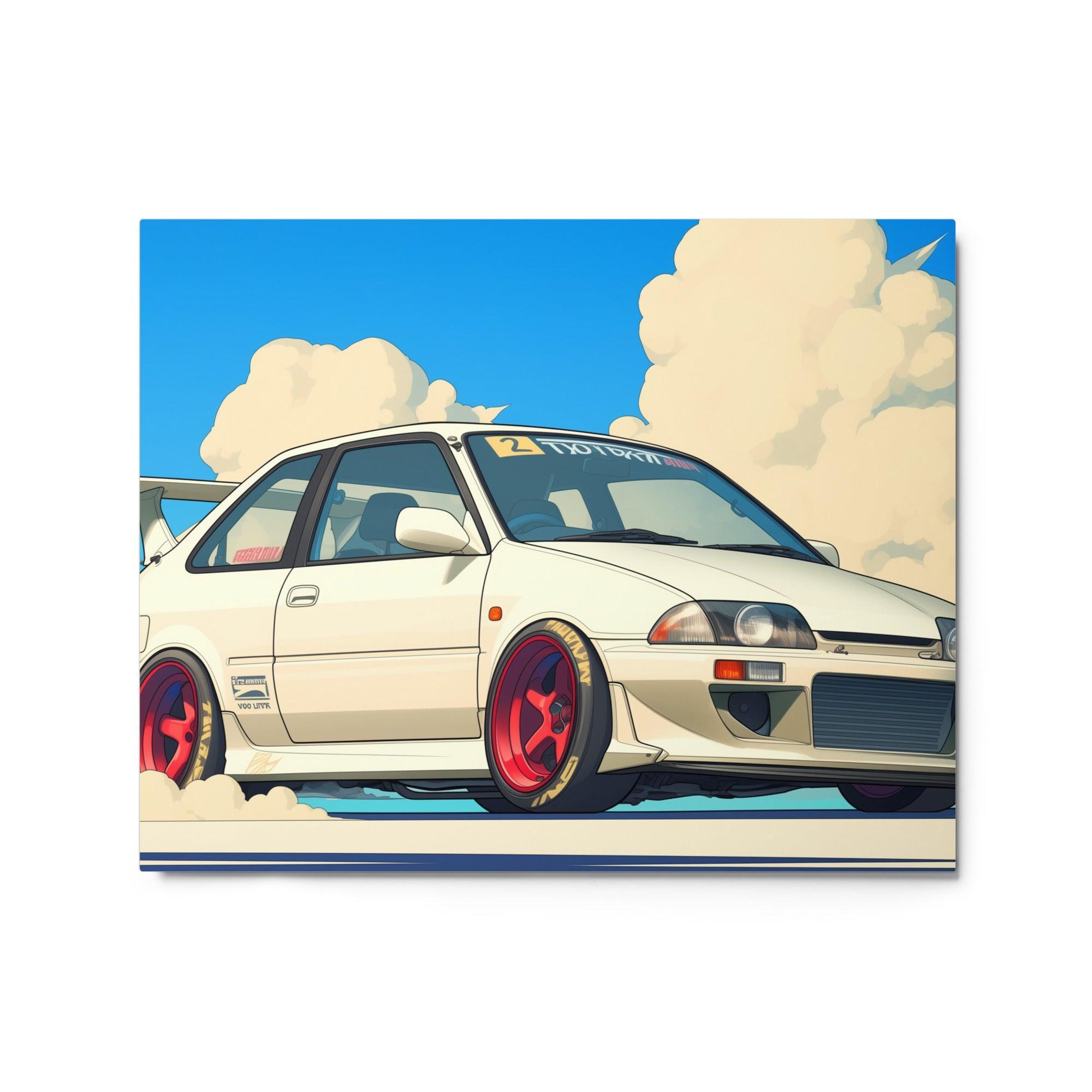 Vintage JDM 90s Hatchback in Cloudy Racing Scene Digital Art Metal Poster - Oh Posters