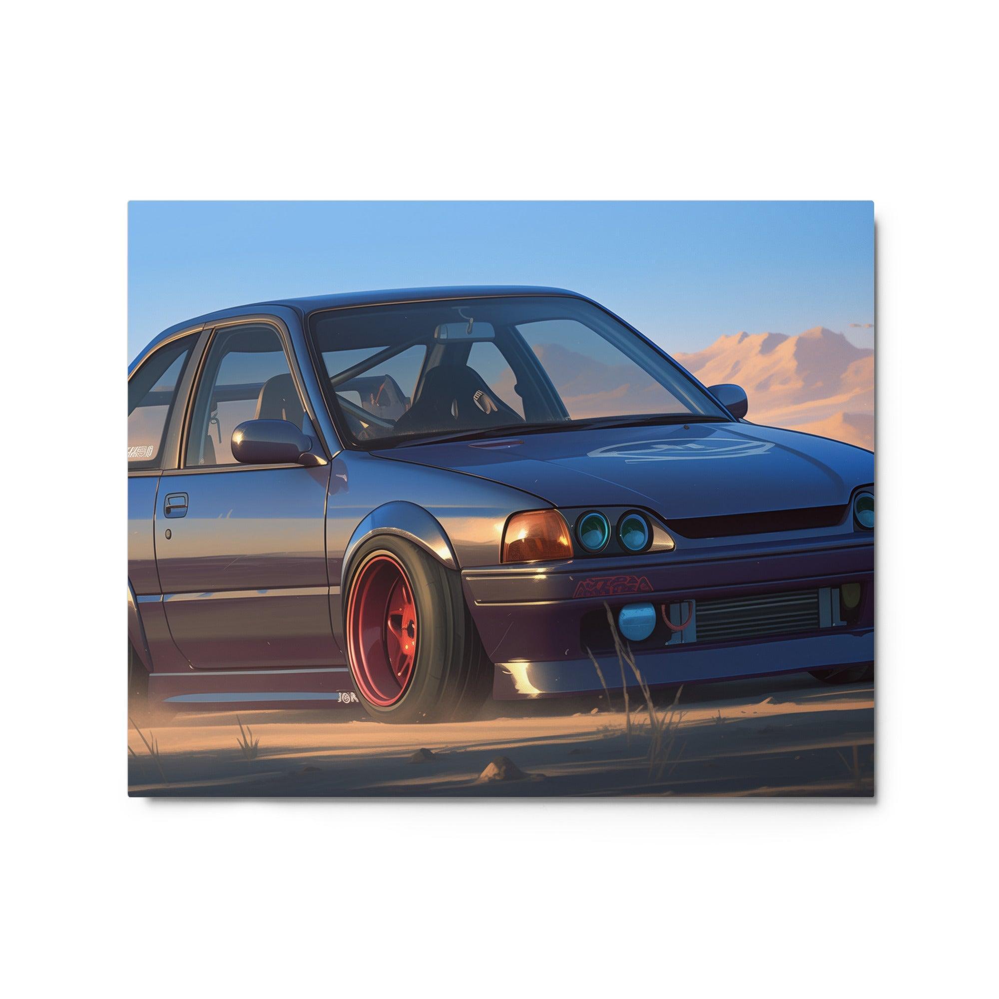 Modified JDM 90s Hatchback Desert Racing Scene Digital Art Metal Poster - Oh Posters