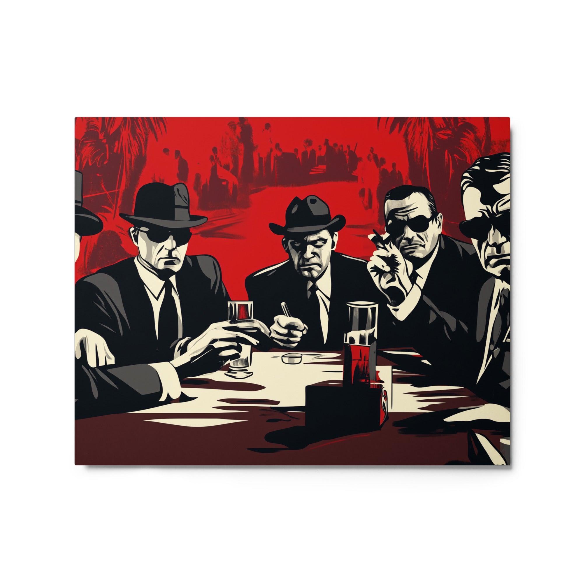 Vintage Mafia Leaders Meeting Red Background Illustration Metal Poster - Oh Posters