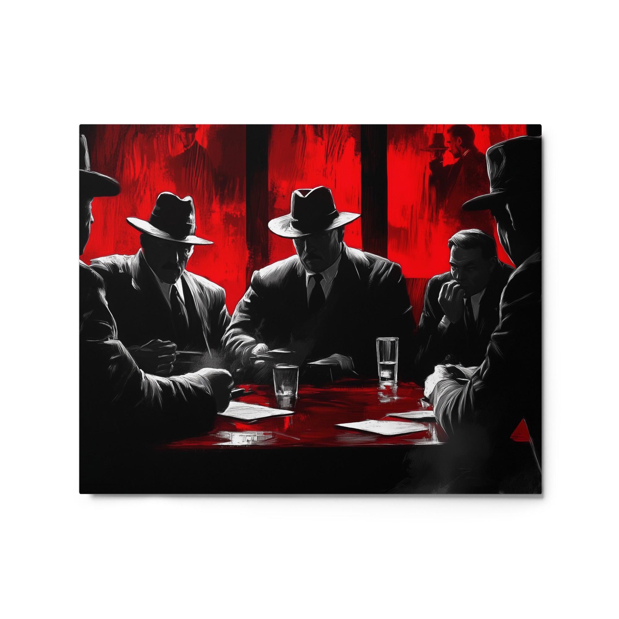 Dramatic Mafia Conference Noir Red Tones Digital Artwork Metal Poster - Oh Posters