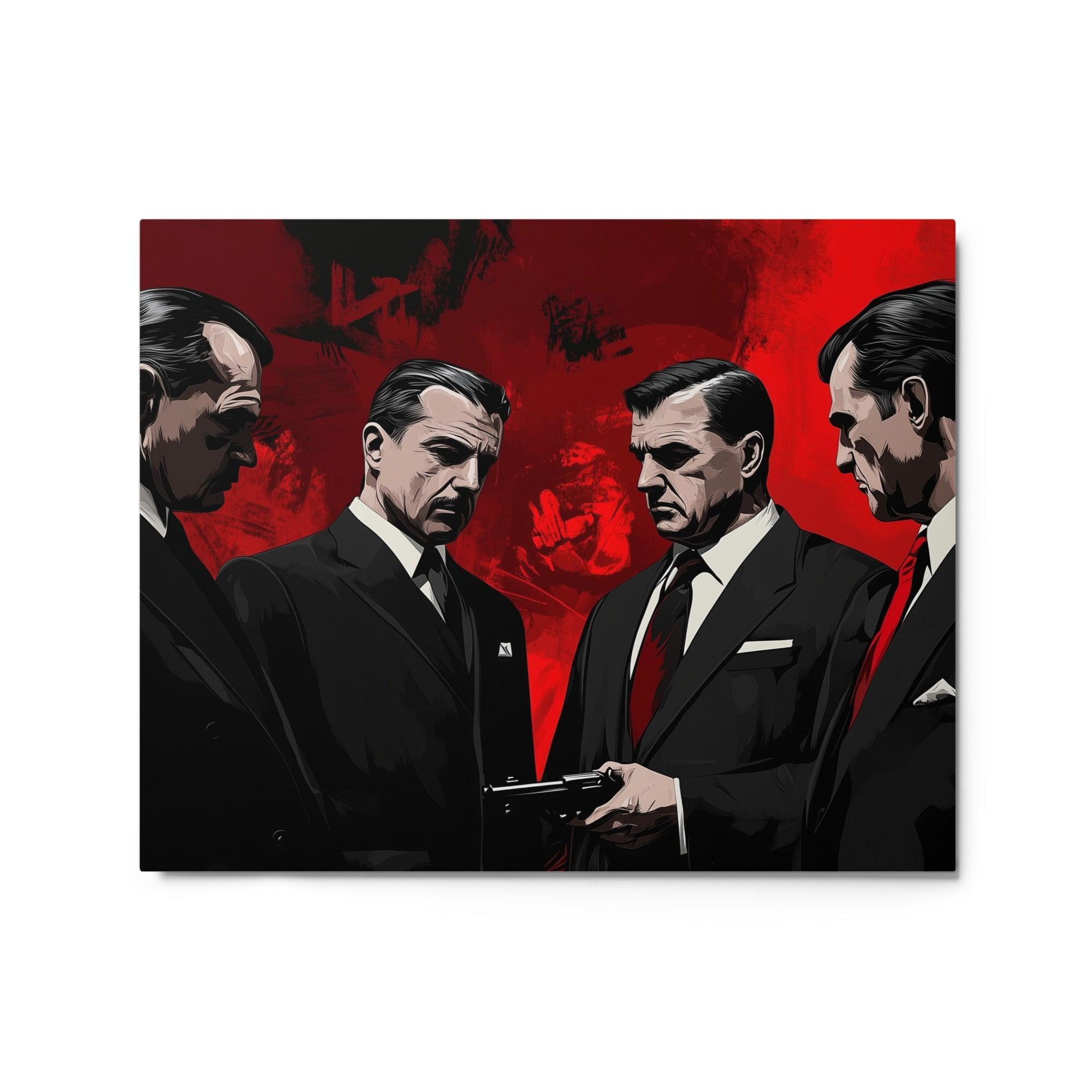 Classic Mafia Members Holding Pistol Intense Negotiation Scene Metal Poster - Oh Posters