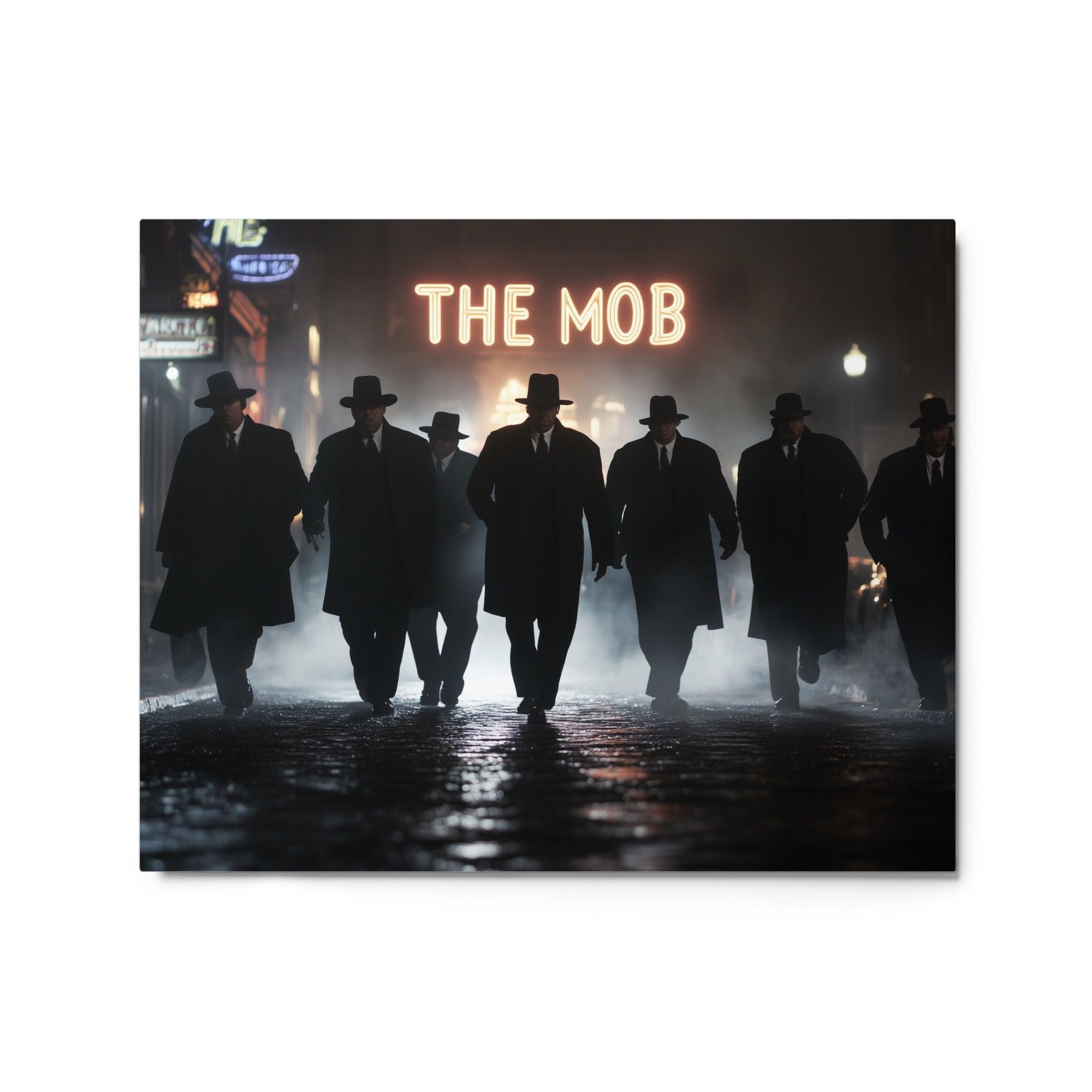 Mobsters in Dark Alley Neon Sign Mafia Nighttime Scene Metal Poster - Oh Posters