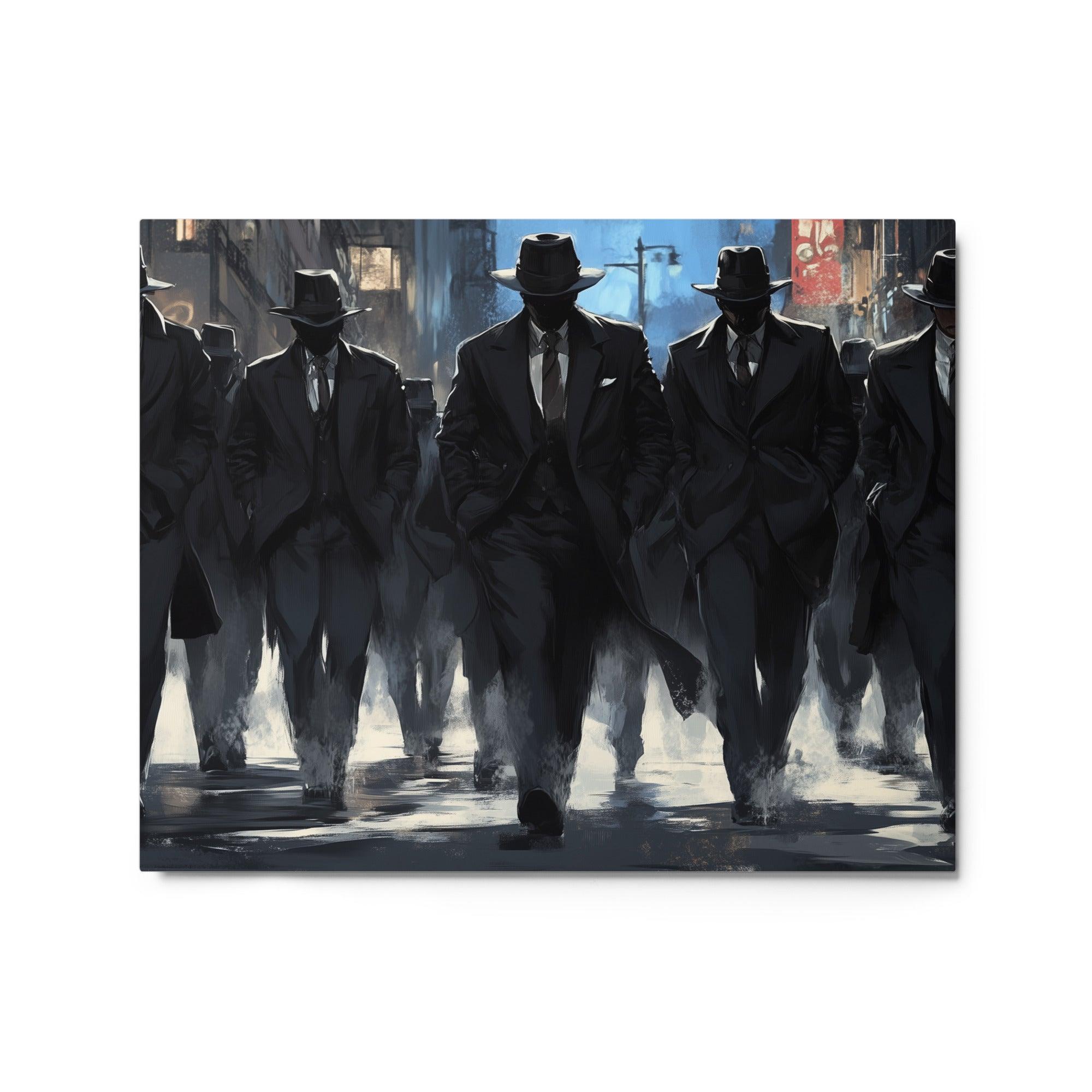 Mafia Walking in Urban Streets Noir-Style Crime Syndicate Art Metal Poster - Oh Posters