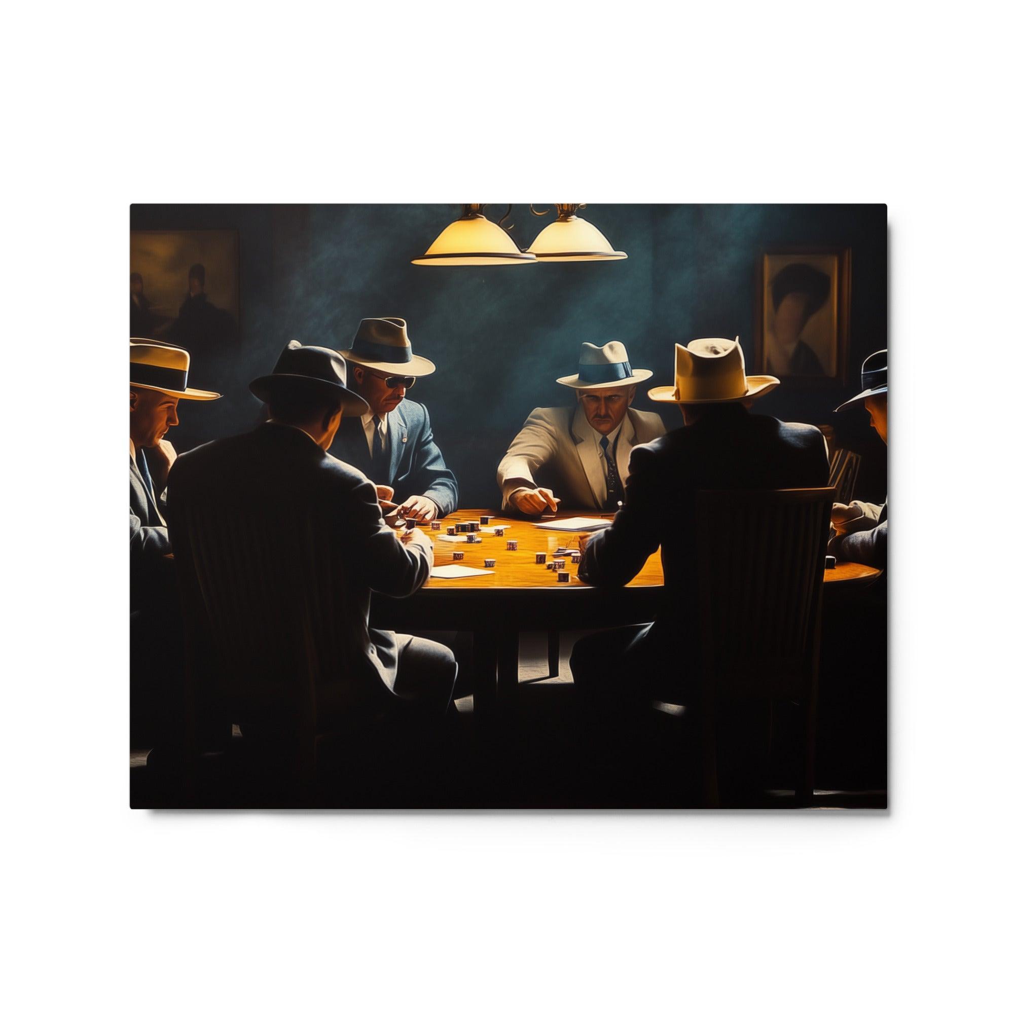 Mafia Members in Fedoras Playing Poker Tense Crime Scene Artwork Metal Poster - Oh Posters