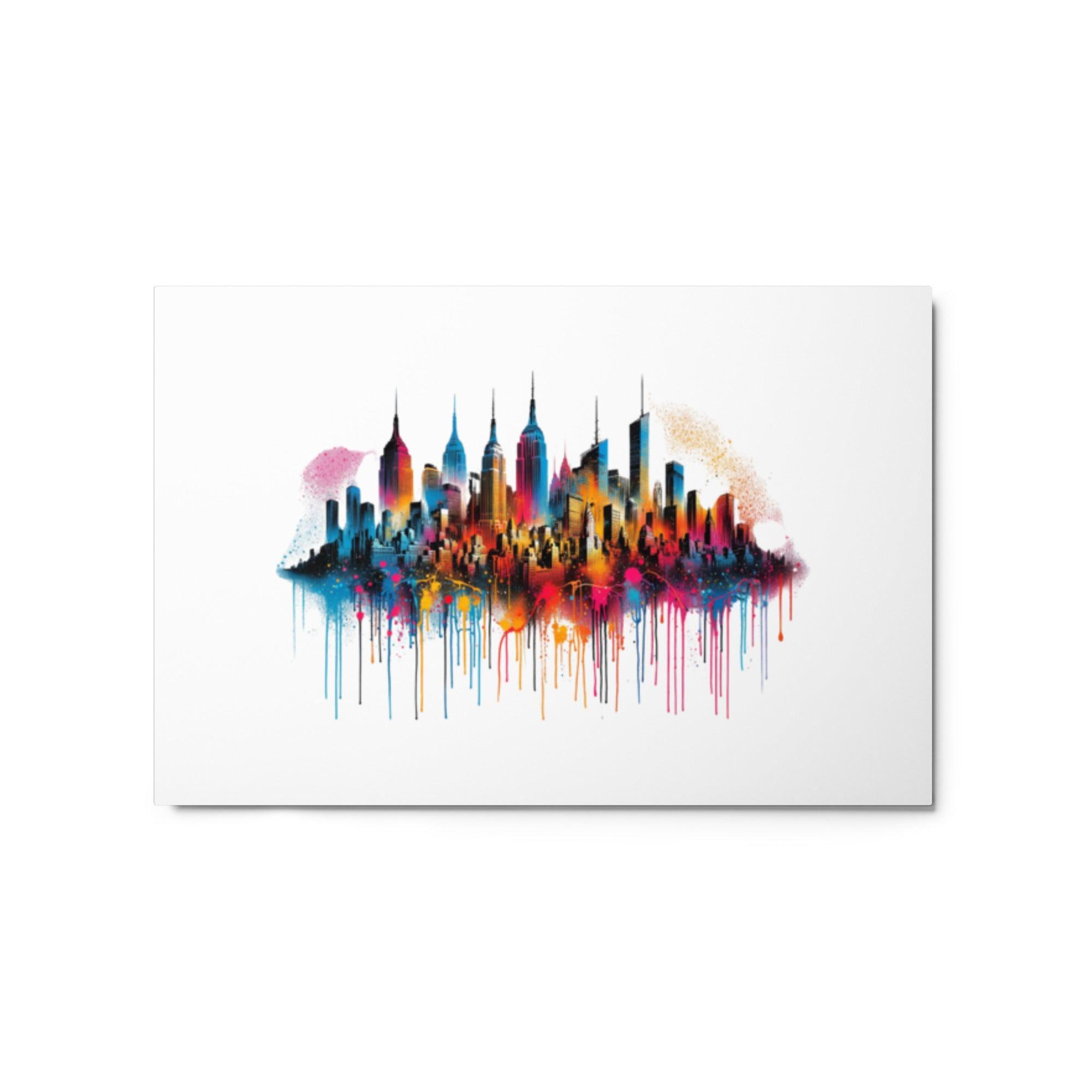 New York City Skyline Colorful Spray Paint Drips Art Metal Poster - Oh Posters