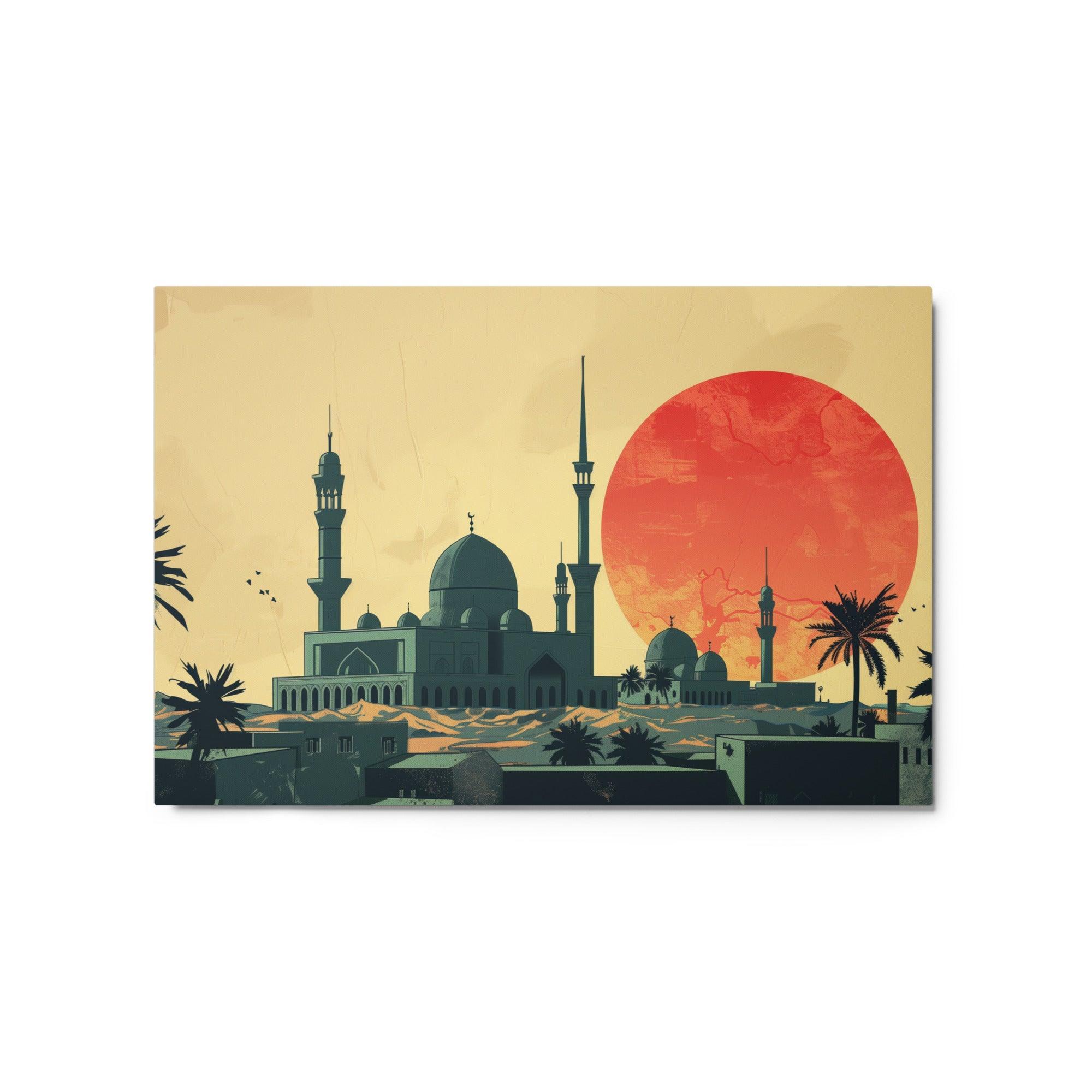 Iraq Sunset Mosque Silhouette Vintage Art Metal Poster - Oh Posters