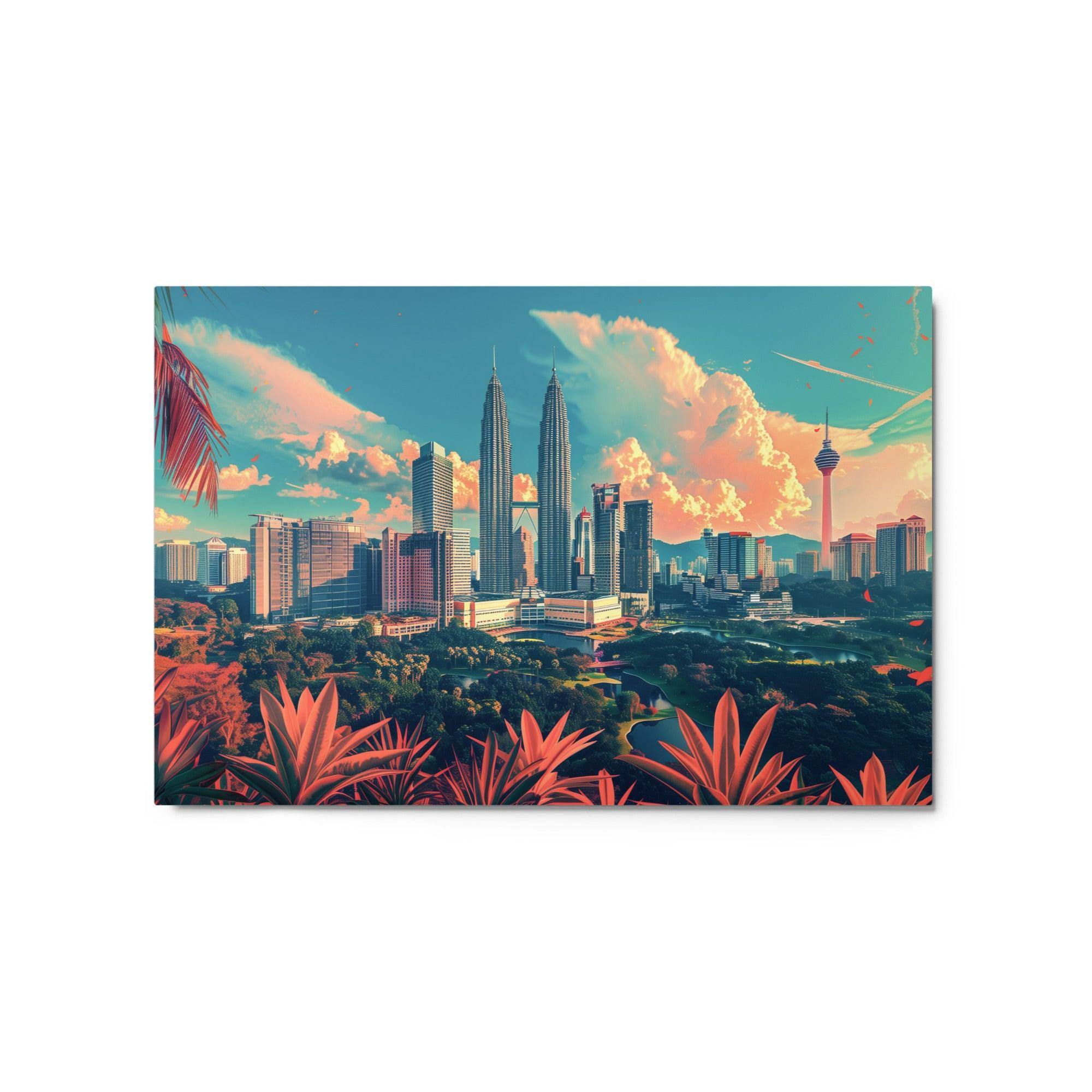 Malaysia Kuala Lumpur Skyline Tropical Panorama Metal Poster - Oh Posters