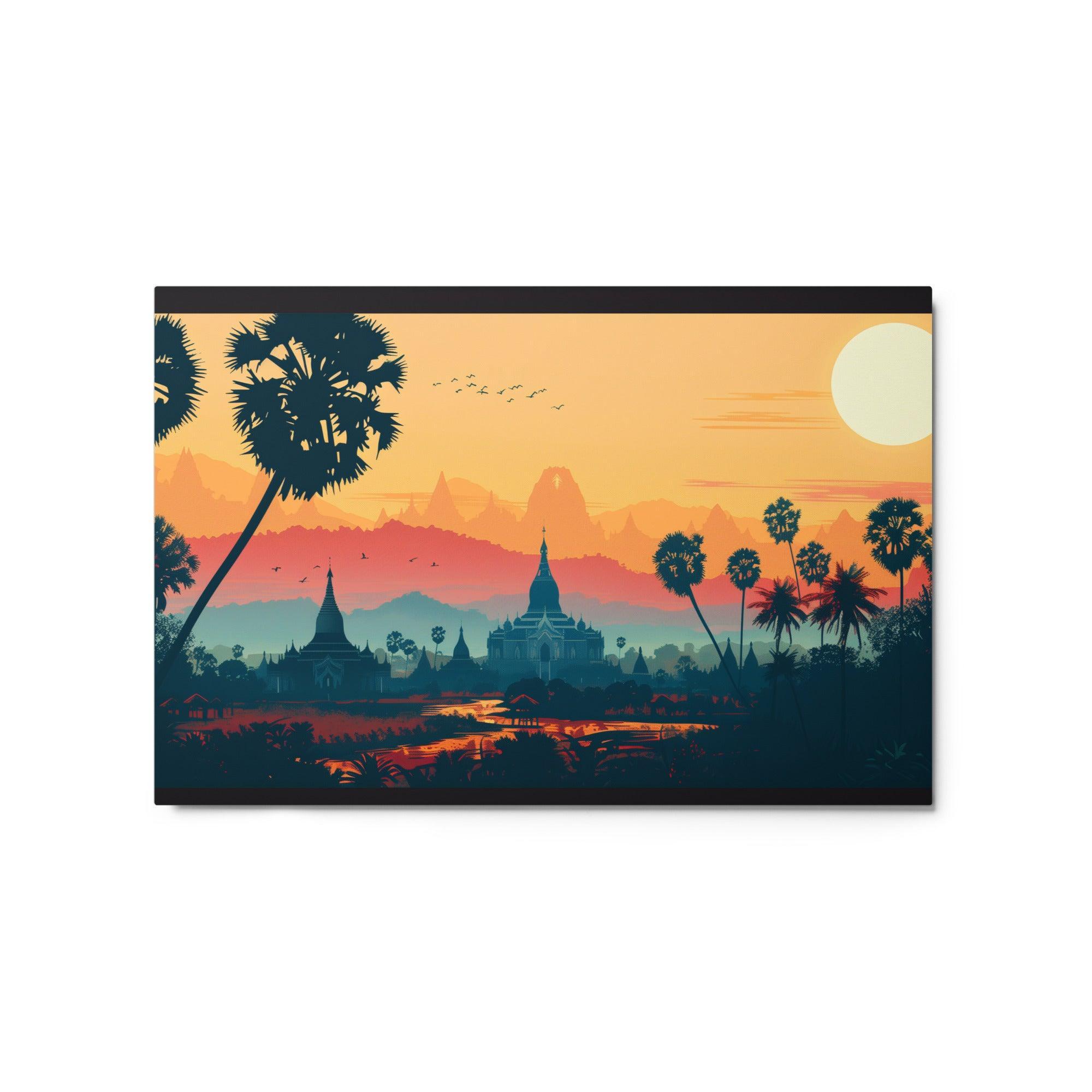 Myanmar Tropical Sunrise Temple Landscape Metal Poster - Oh Posters