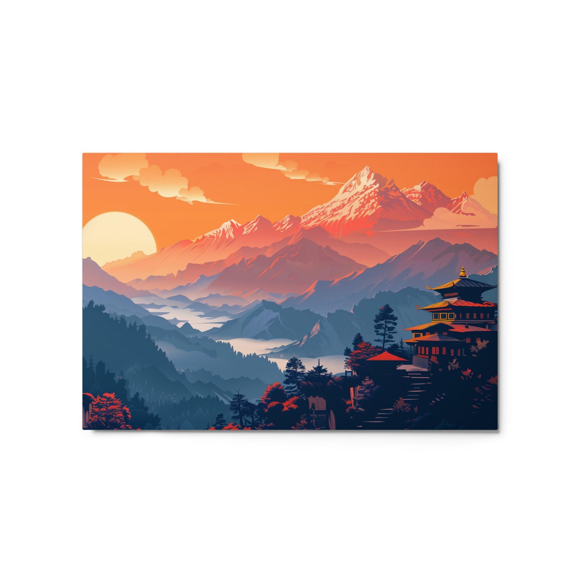 Nepal Temple Landscape at Sunrise Metal Poster - Oh Posters