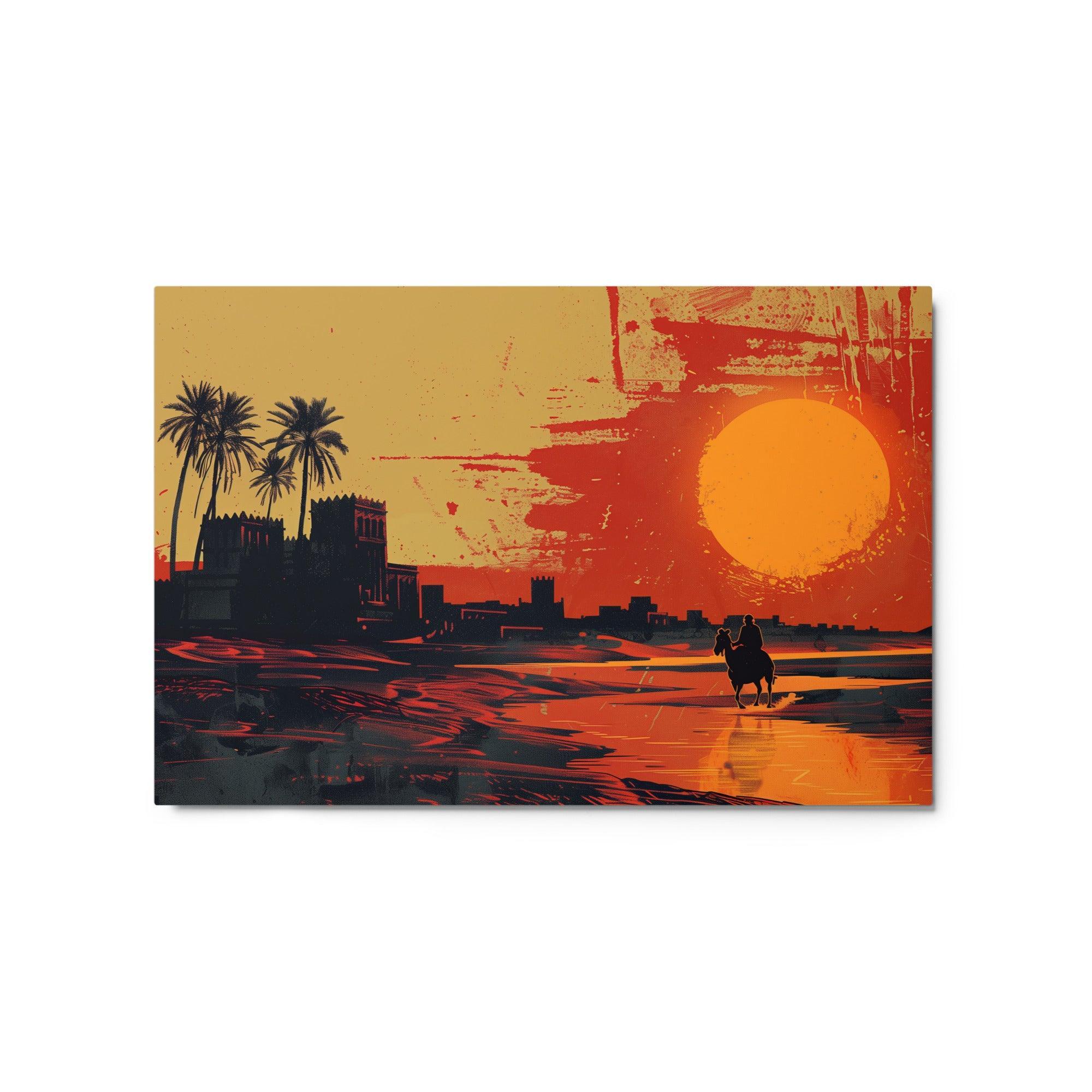 Sudan Desert Sunset Silhouette Metal Poster - Oh Posters