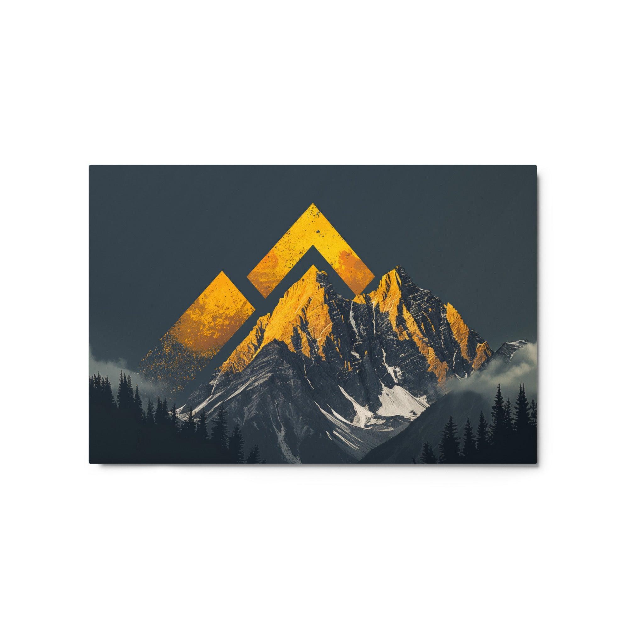 Mountain Peaks Golden Sunrise Abstract Art Metal Poster - Oh Posters