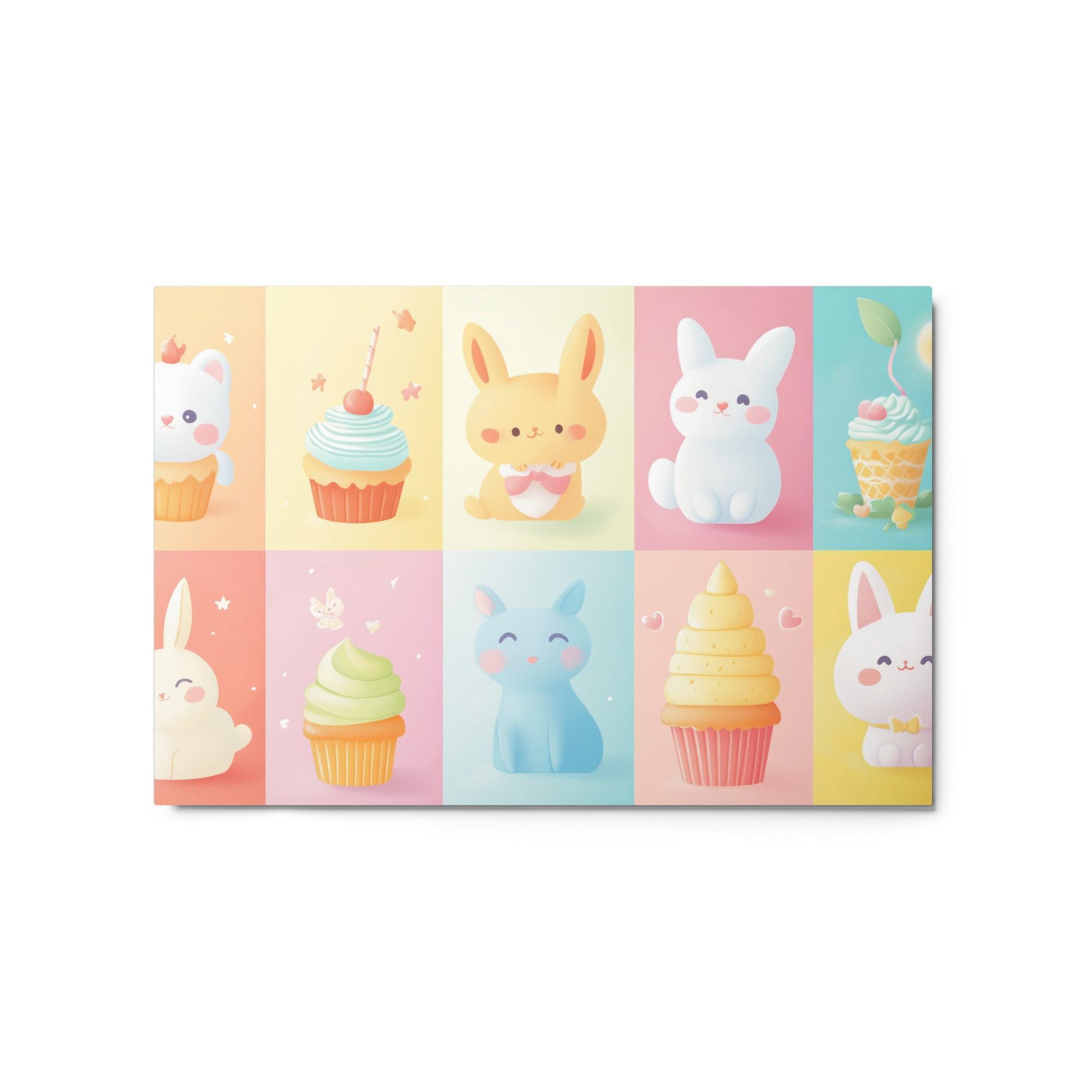 Kawaii Cupcakes and Bunnies Pastel Cute Character Art Metal Poster - Oh Posters