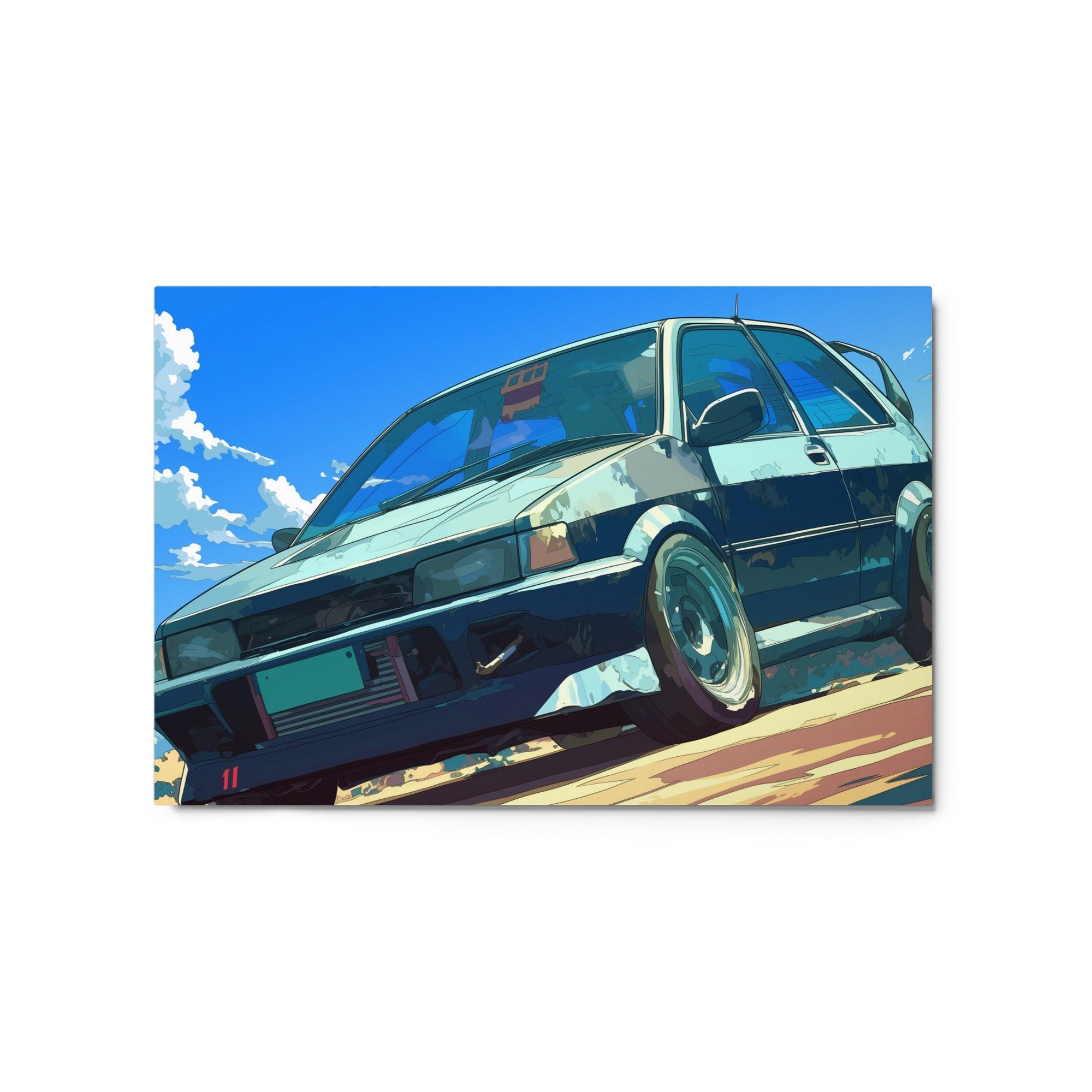 Classic JDM Hatchback Racing Car Low-Angle Illustration Metal Poster - Oh Posters