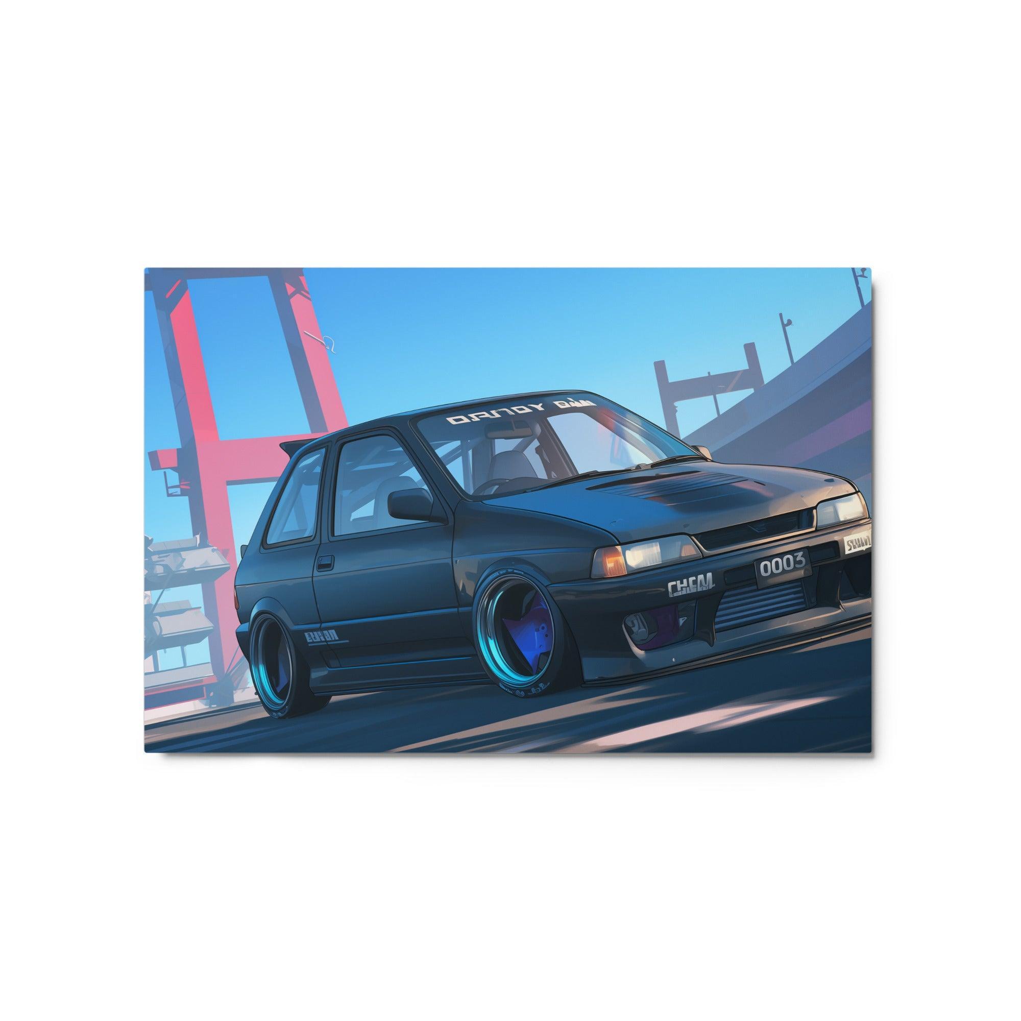 Modified JDM Hatchback Street Racing Scene Digital Artwork Metal Poster - Oh Posters