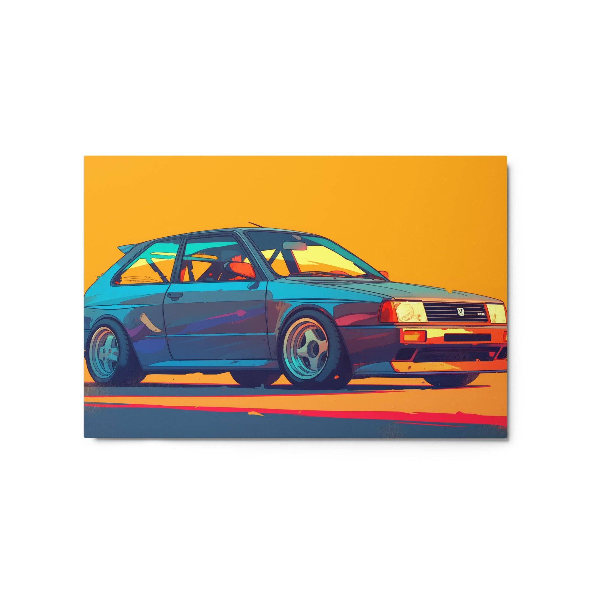 Vibrant JDM Hatchback Retro Racing Digital Art Metal Poster - Oh Posters