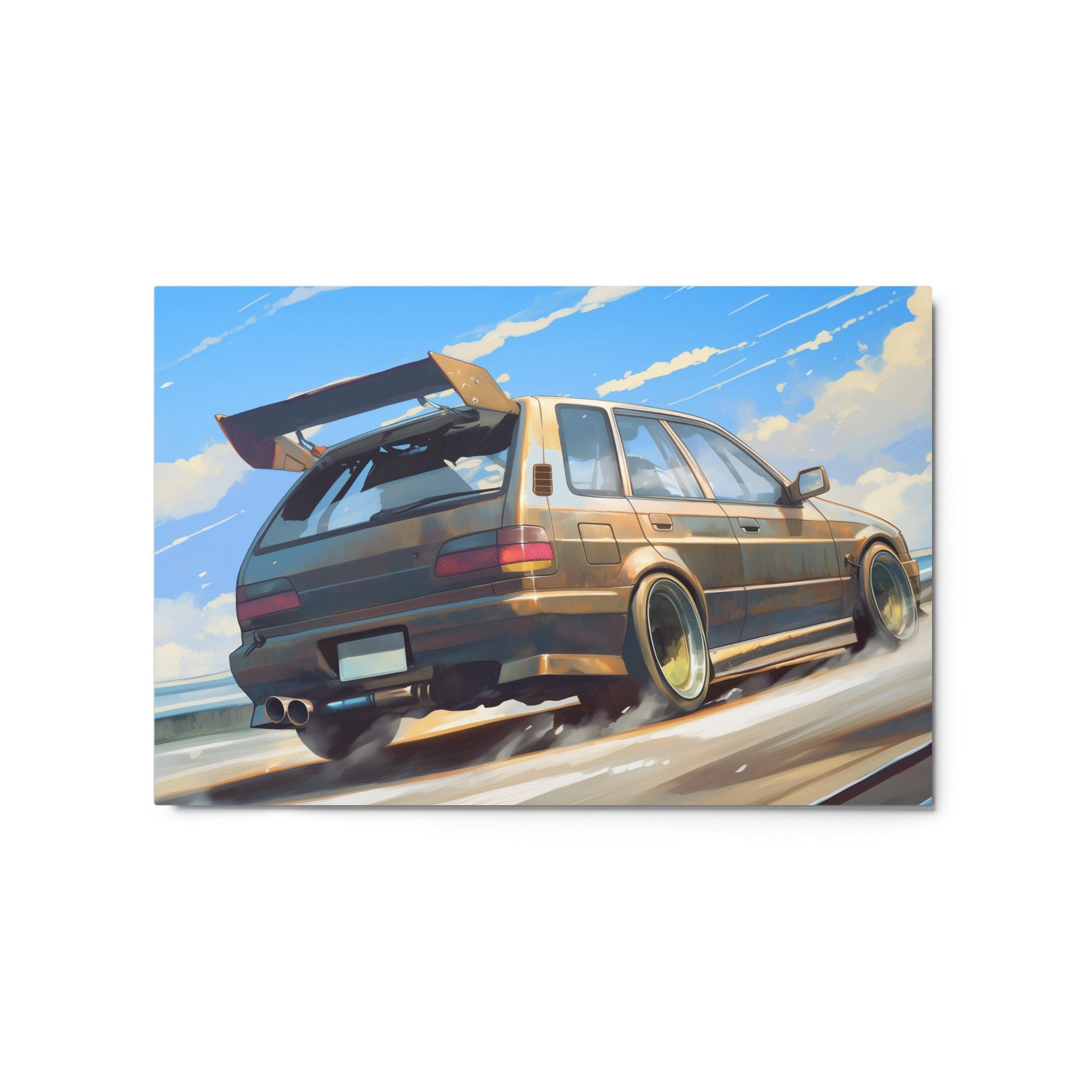 Modified JDM Hatchback Rear View Drift Scene Digital Illustration Metal Poster - Oh Posters