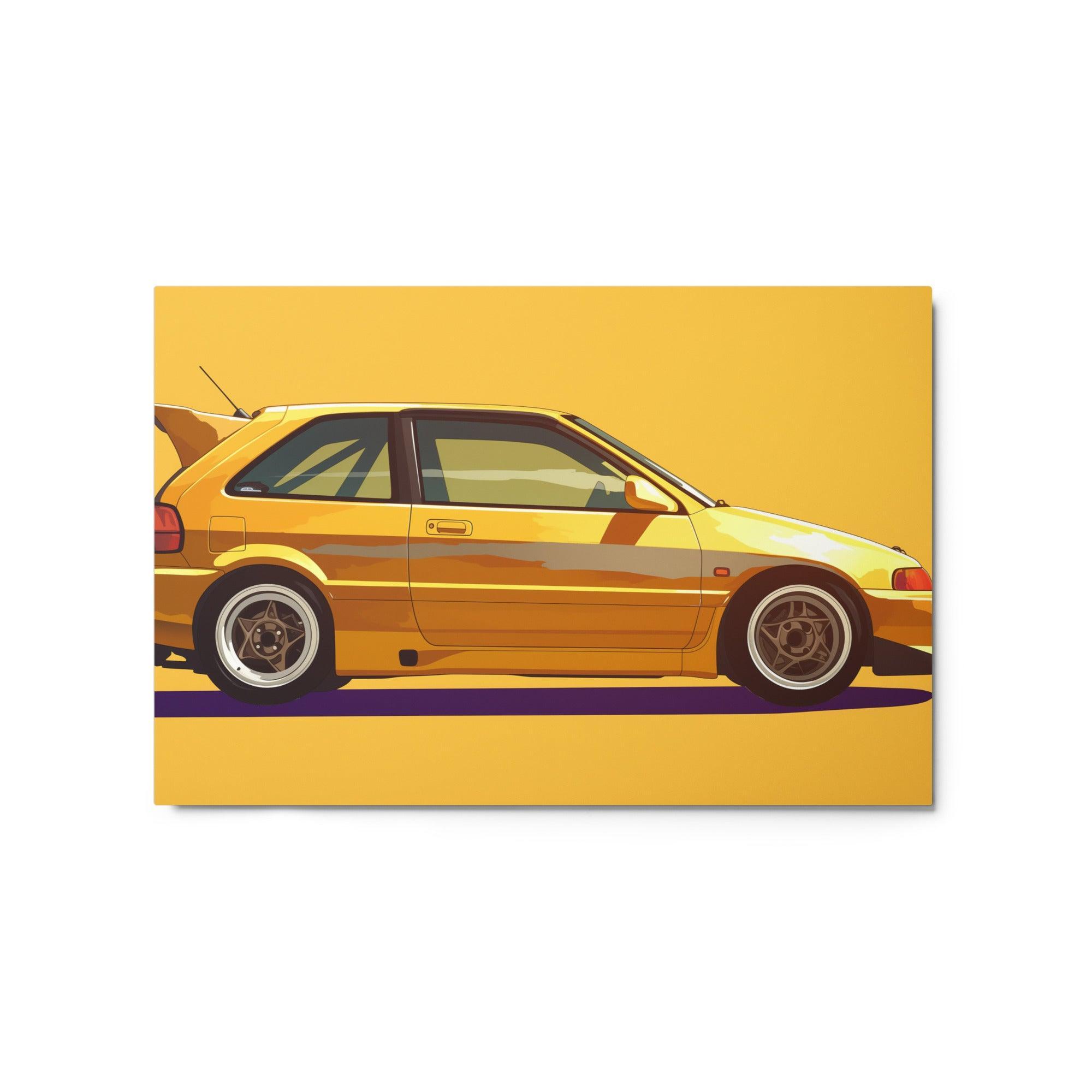 Classic Yellow JDM Hatchback Minimalist Side View Illustration Metal Poster - Oh Posters