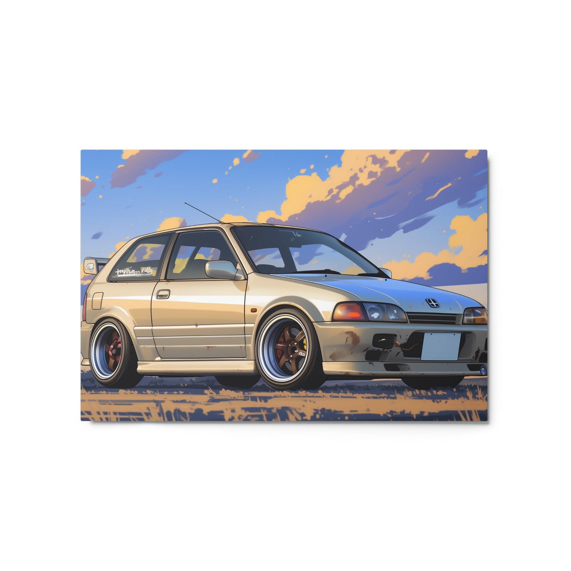 Custom JDM 90s Hatchback in Scenic Evening Digital Illustration Metal Poster - Oh Posters