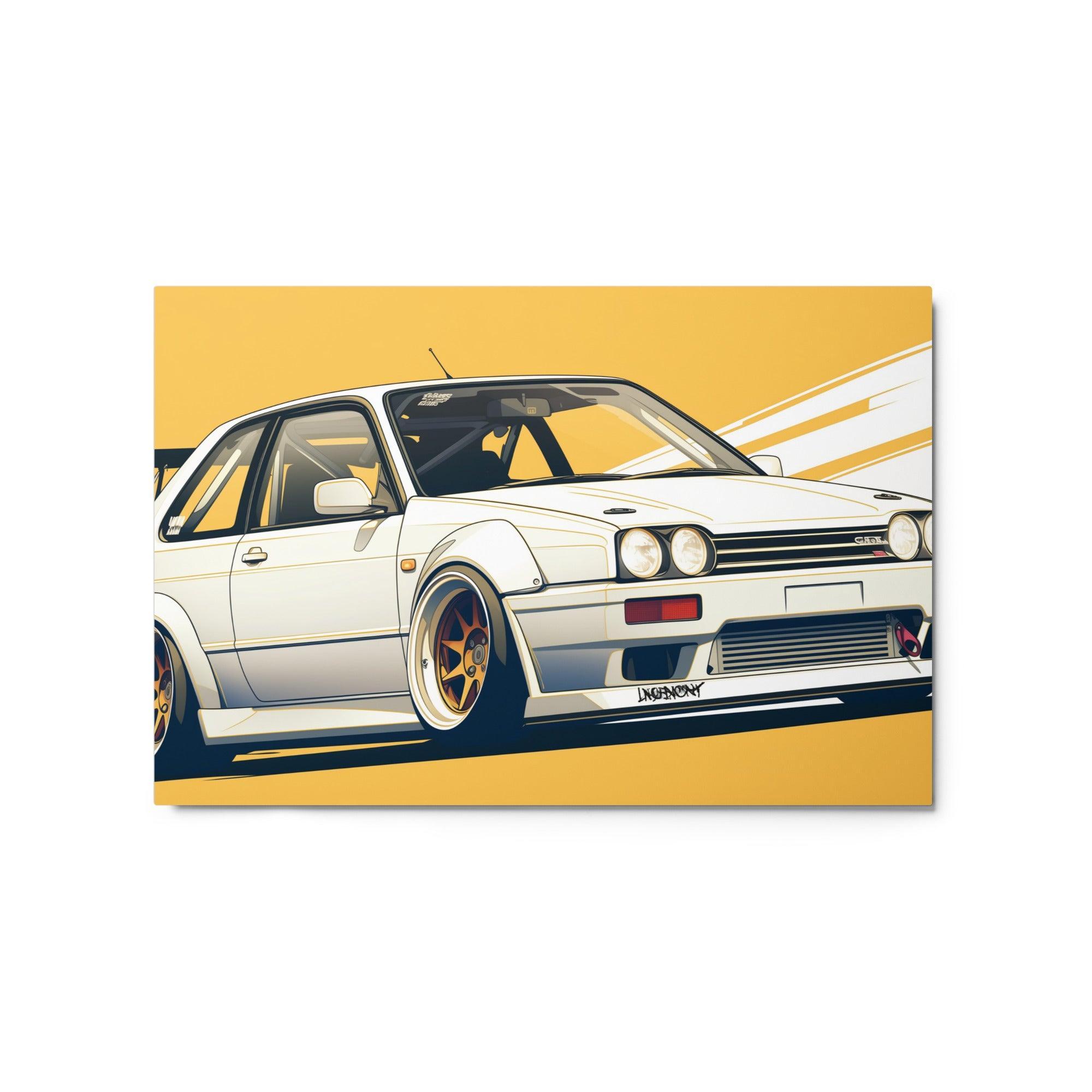 Racing-Ready JDM 90s Hatchback with Bold Rear Spoiler Illustration Metal Poster - Oh Posters