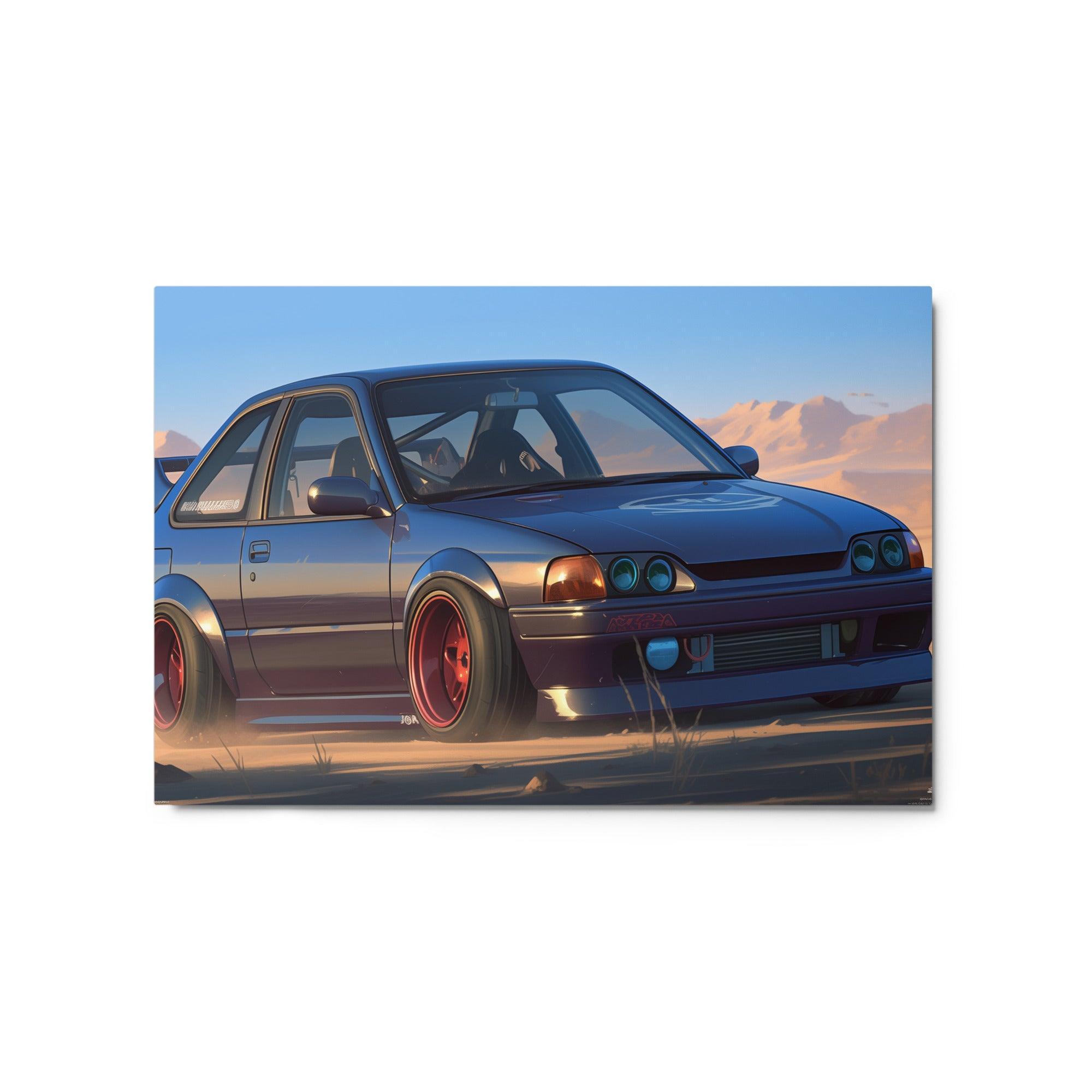 Modified JDM 90s Hatchback Desert Racing Scene Digital Art Metal Poster - Oh Posters