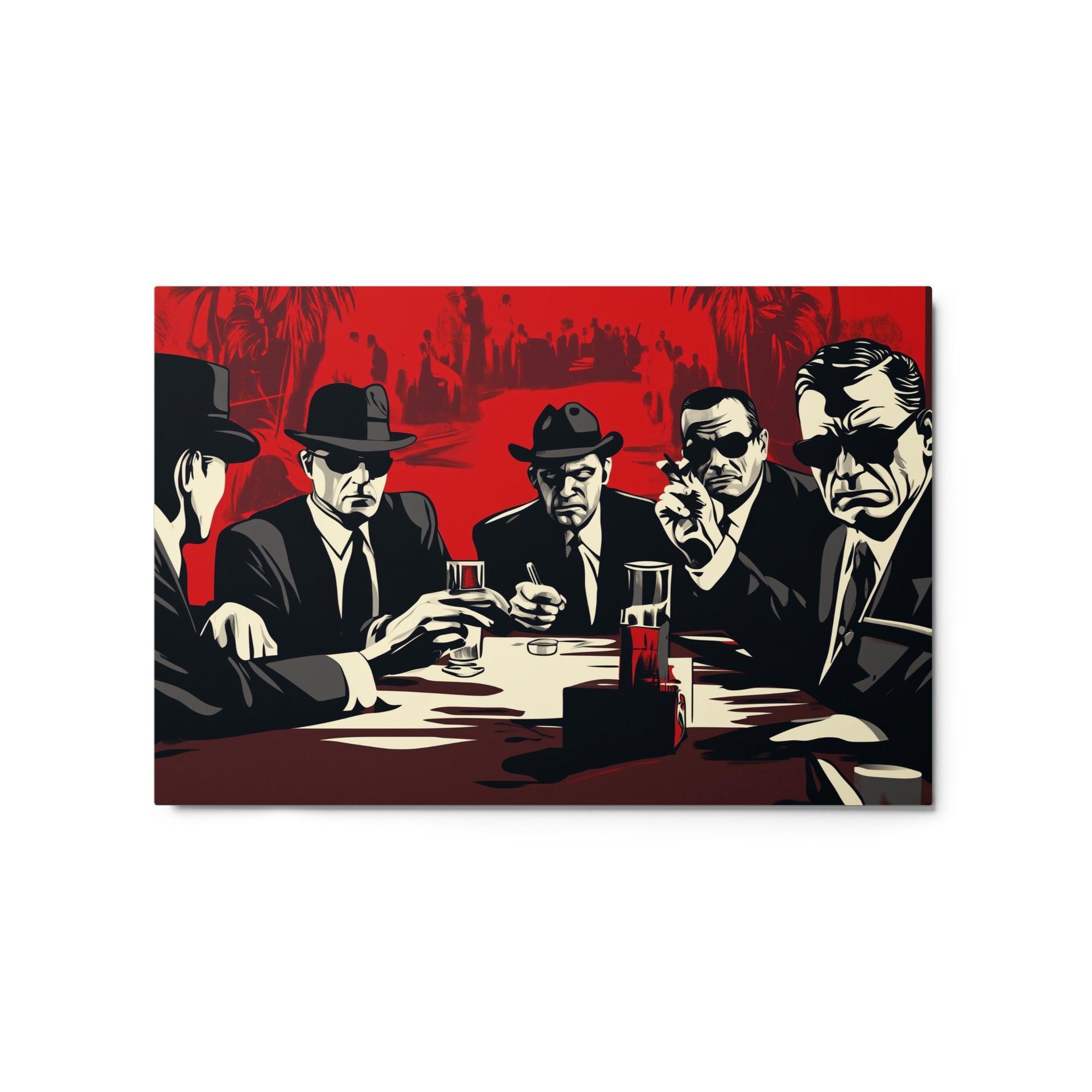 Vintage Mafia Leaders Meeting Red Background Illustration Metal Poster - Oh Posters