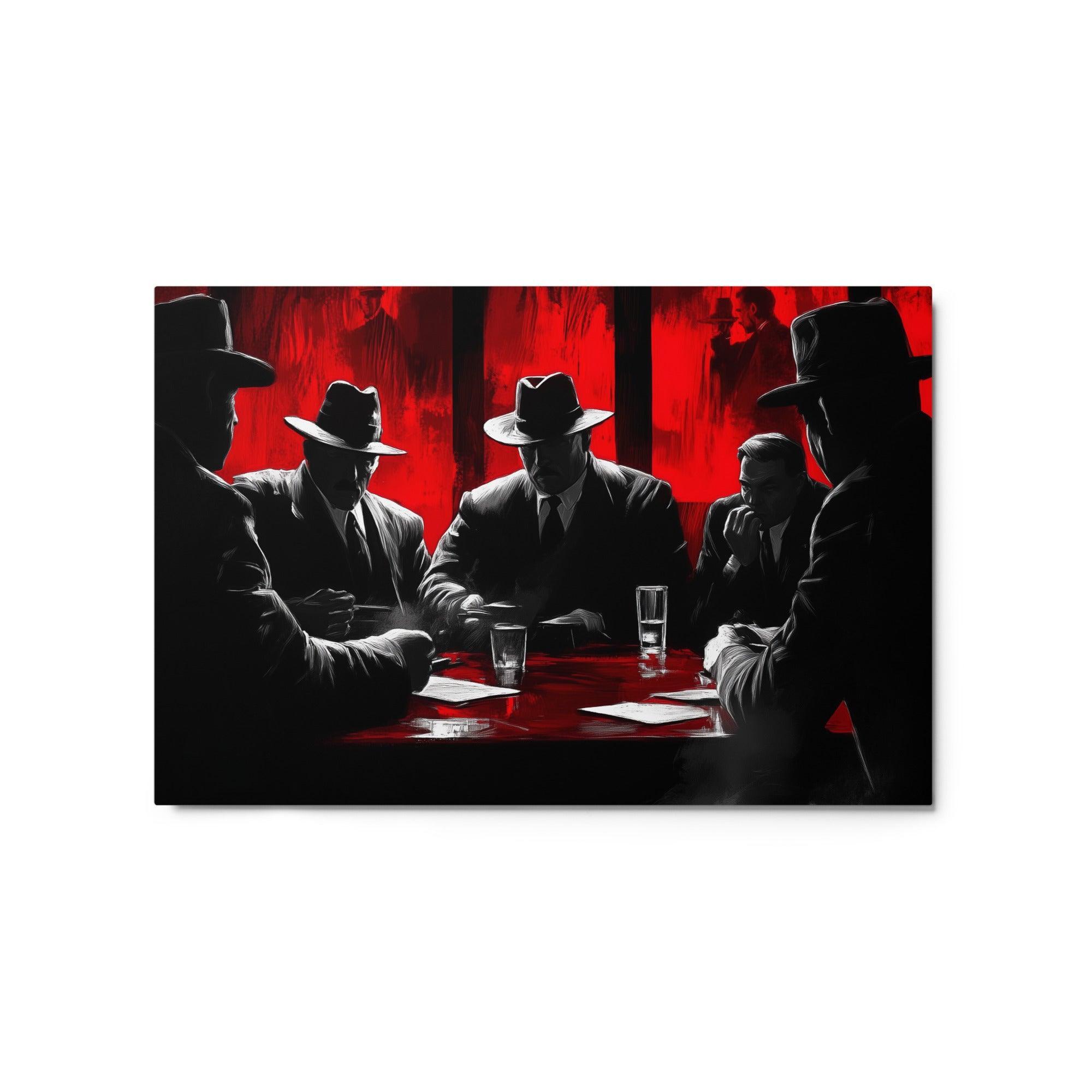 Dramatic Mafia Conference Noir Red Tones Digital Artwork Metal Poster - Oh Posters