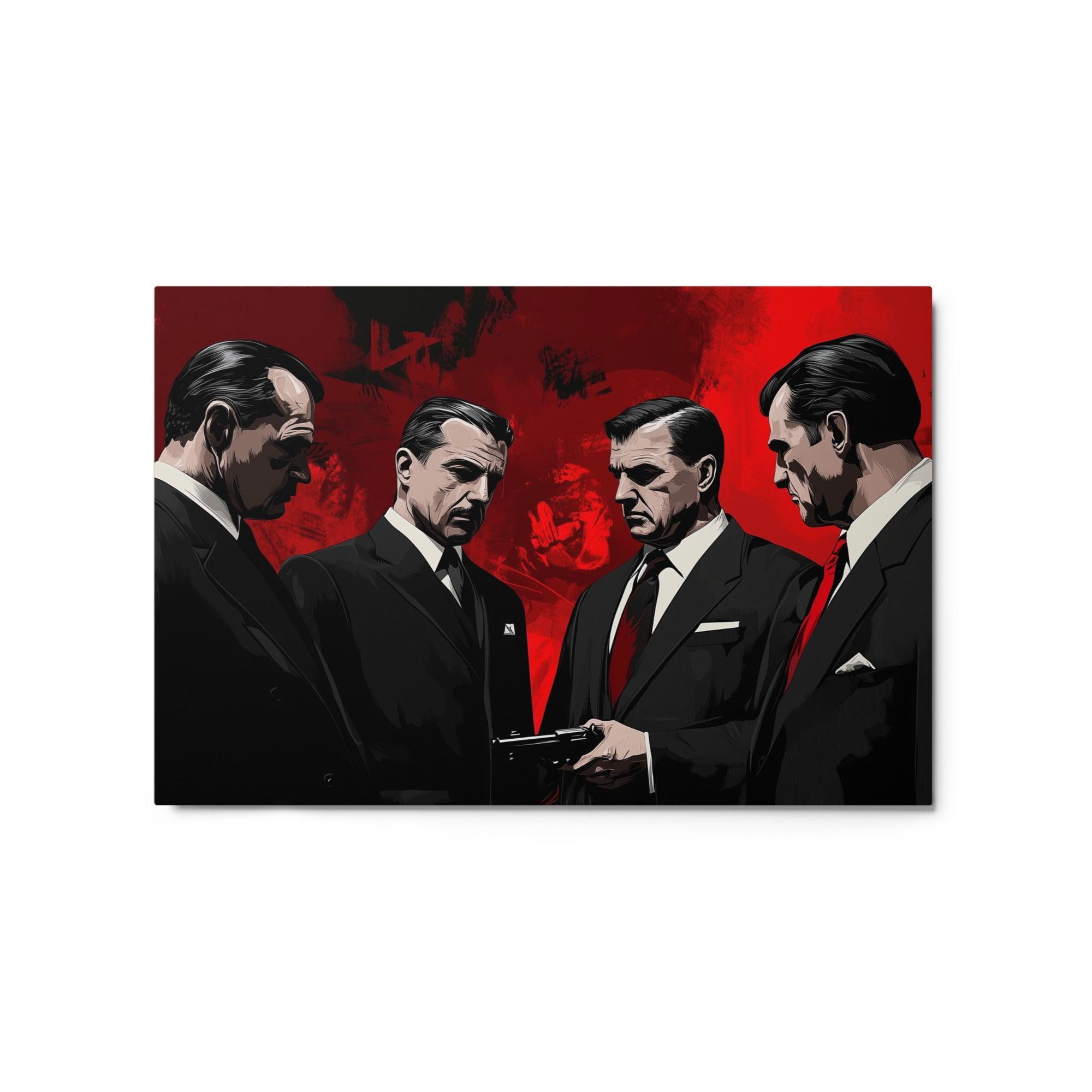 Classic Mafia Members Holding Pistol Intense Negotiation Scene Metal Poster - Oh Posters