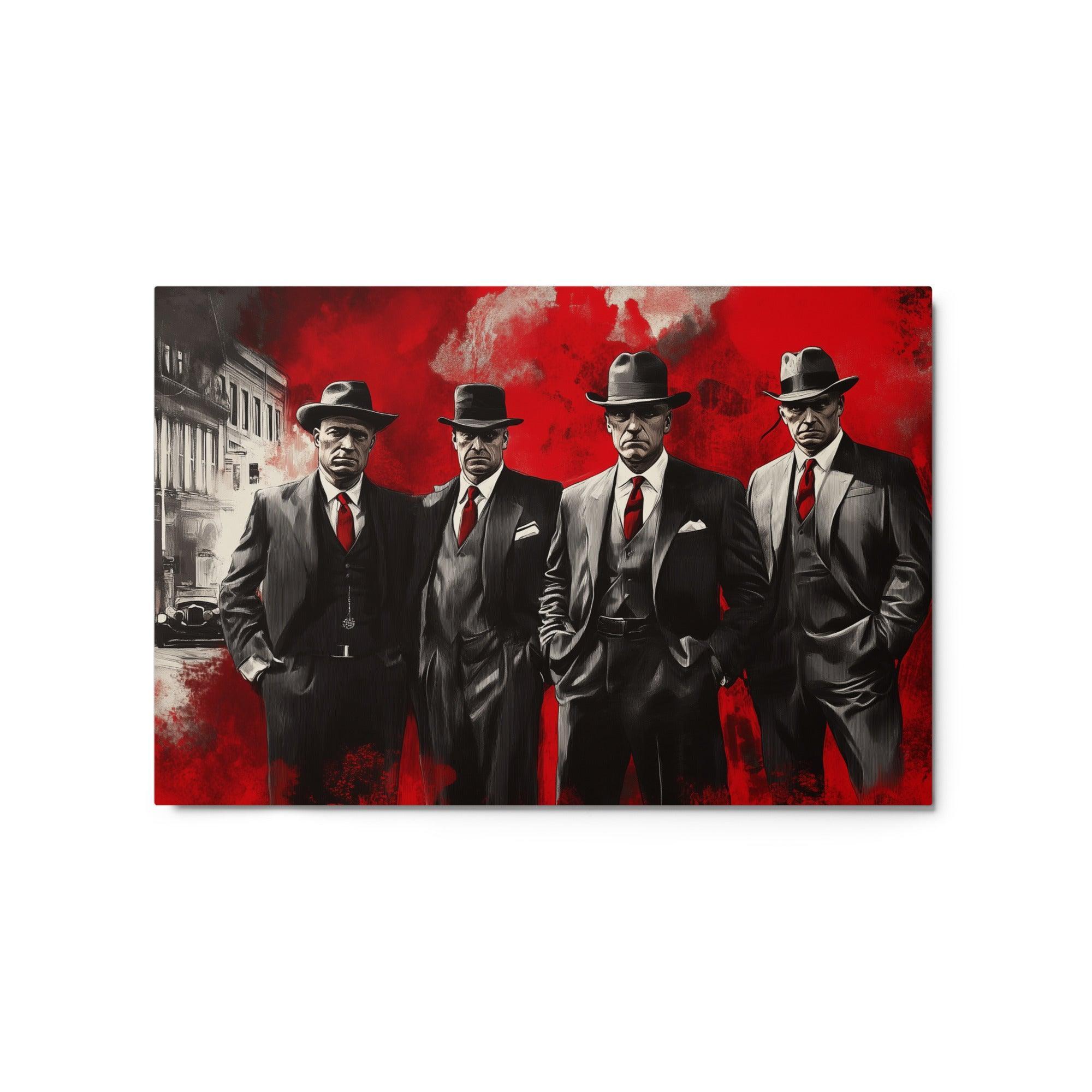 Four Gangsters in Suits Red Smoke Urban Mafia Painting Metal Poster - Oh Posters