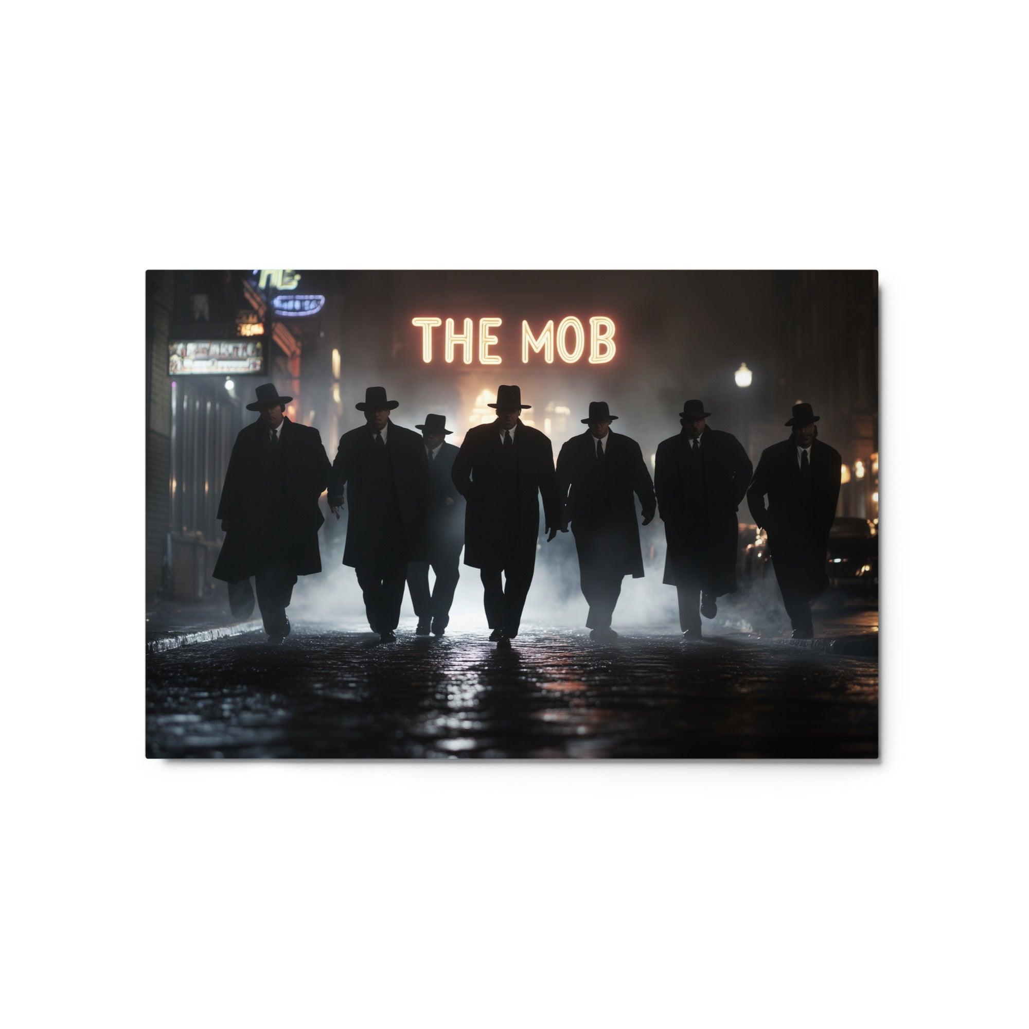 Mobsters in Dark Alley Neon Sign Mafia Nighttime Scene Metal Poster - Oh Posters