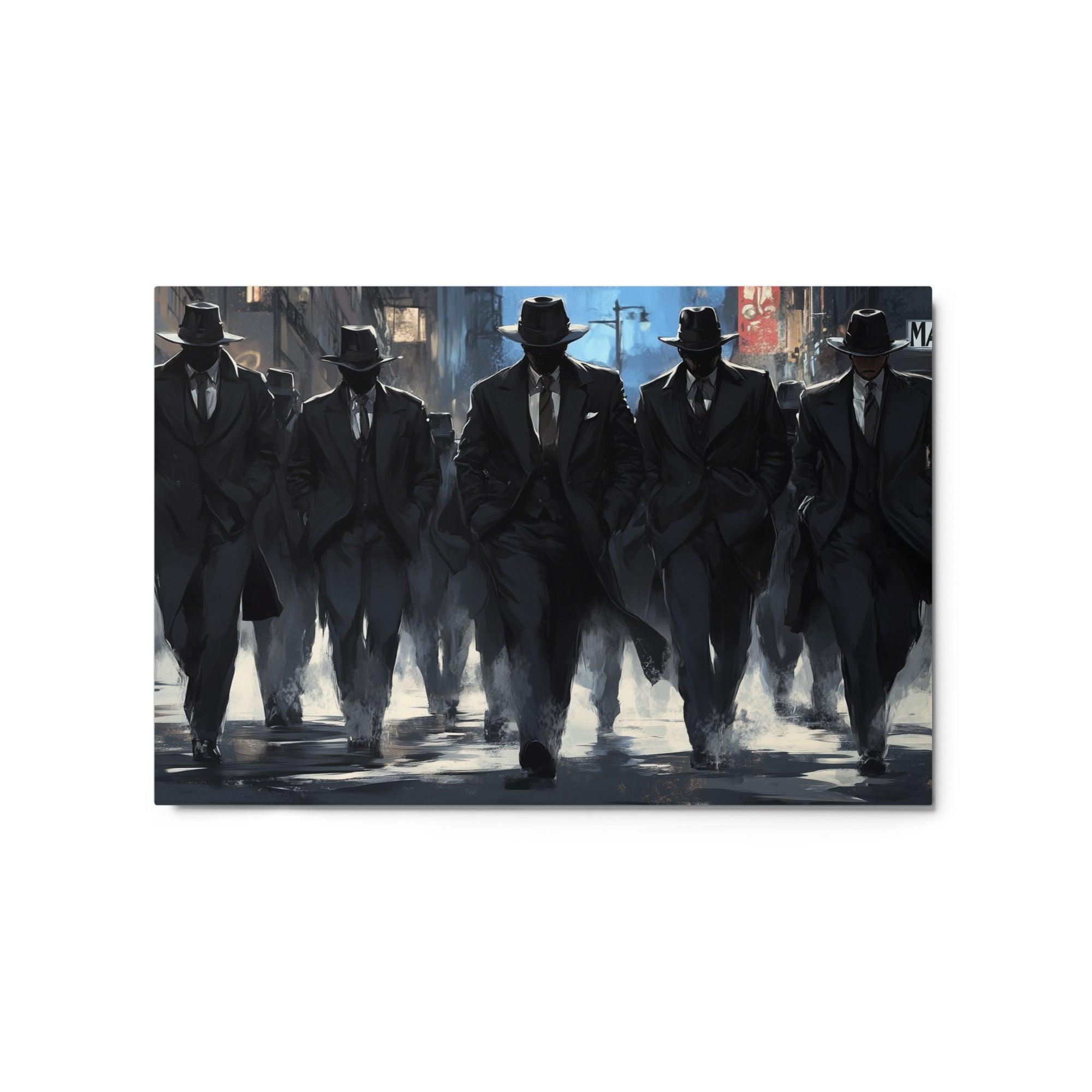 Mafia Walking in Urban Streets Noir-Style Crime Syndicate Art Metal Poster - Oh Posters