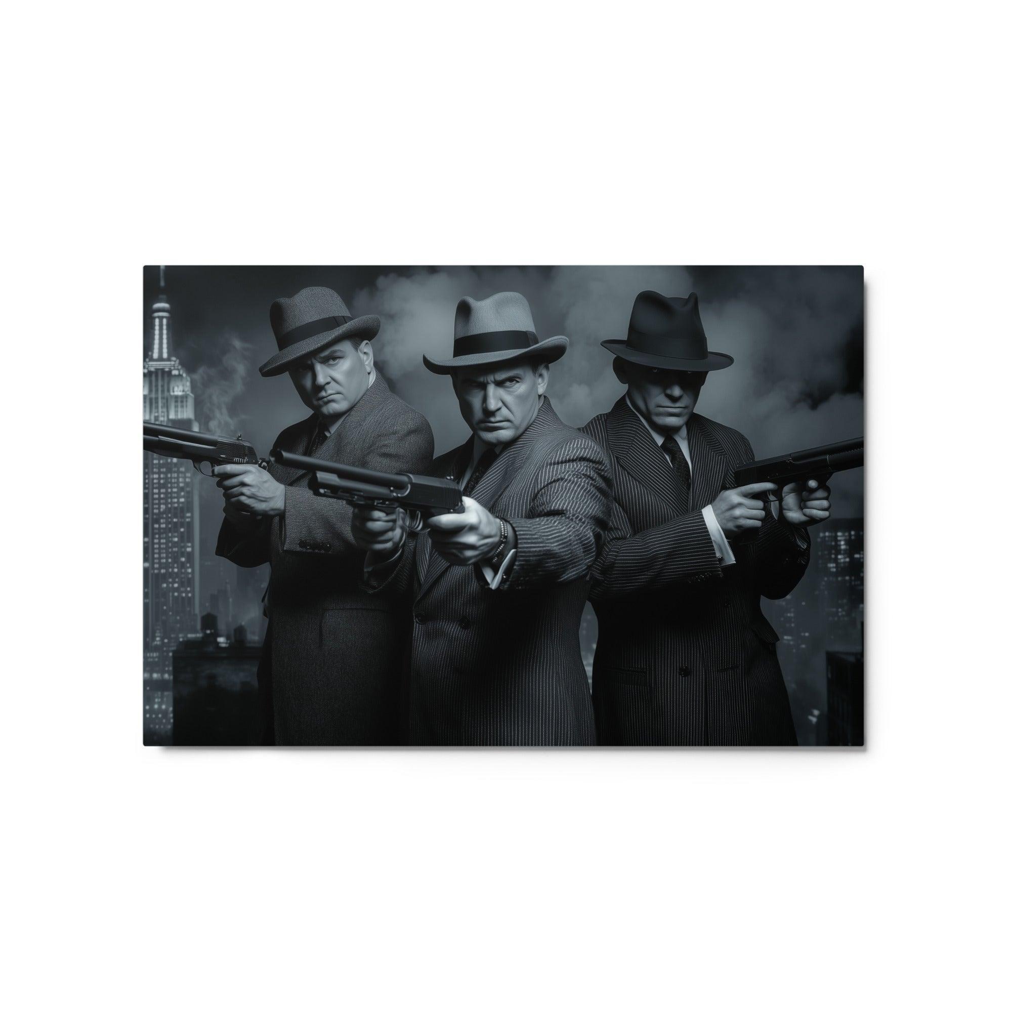 Mafia Gunmen in Front of Empire State Building Noir Crime Scene Metal Poster - Oh Posters