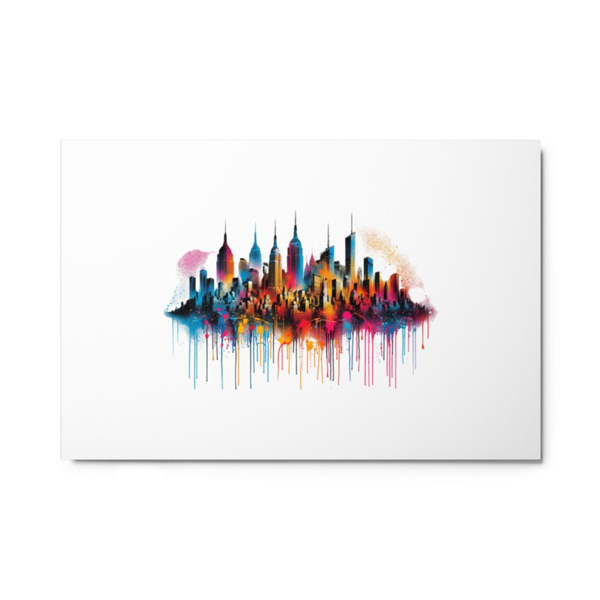 New York City Skyline Colorful Spray Paint Drips Art Metal Poster - Oh Posters